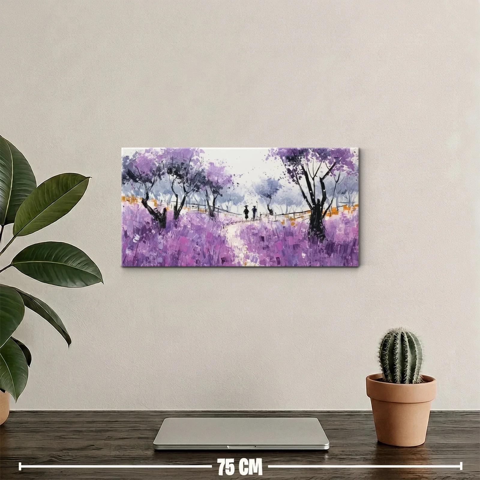 Cuadro paisaje con árboles y flores lilas y violetas — miniatura 2
