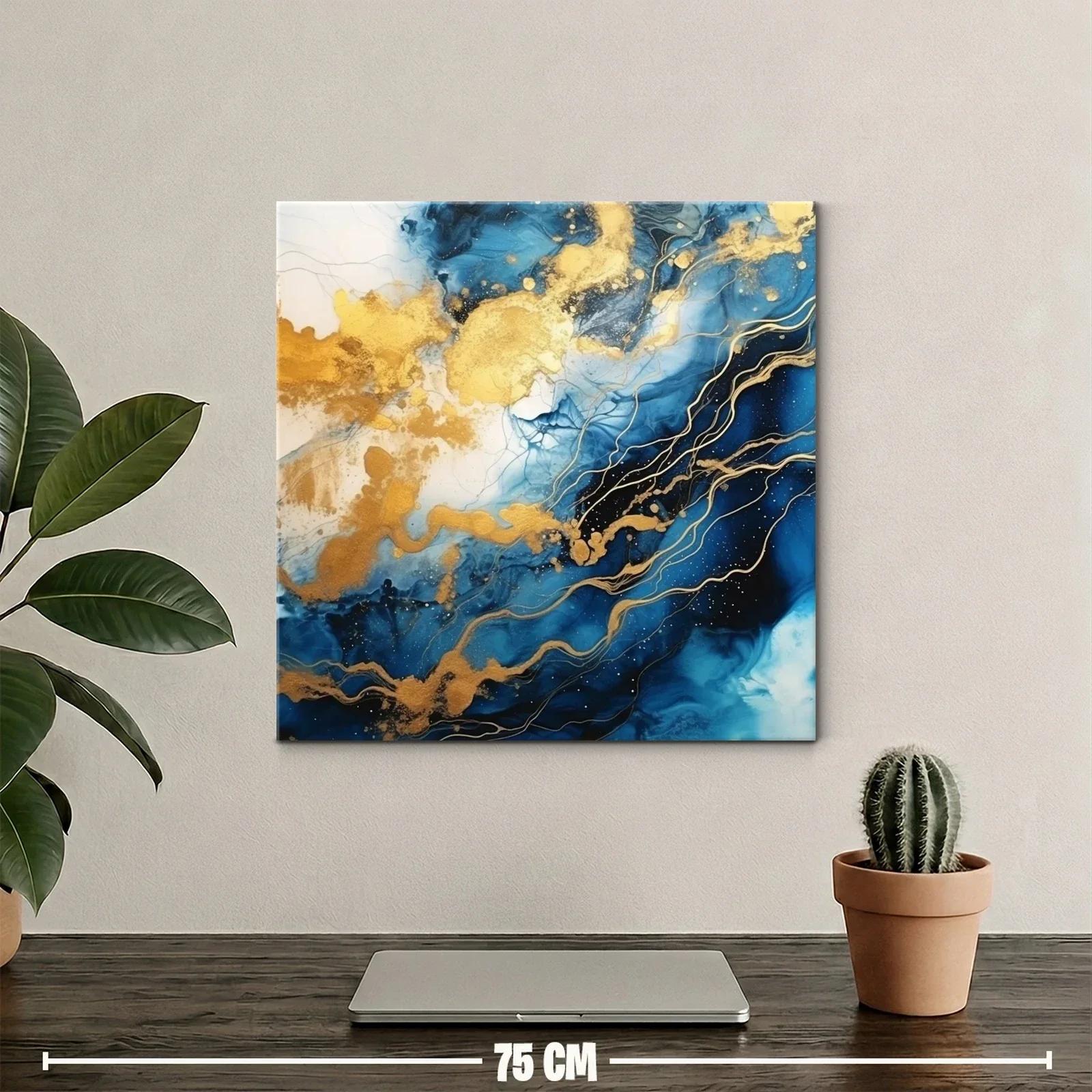 Cuadro abstracto con vibrantes tonos azules y dorados — miniatura 2