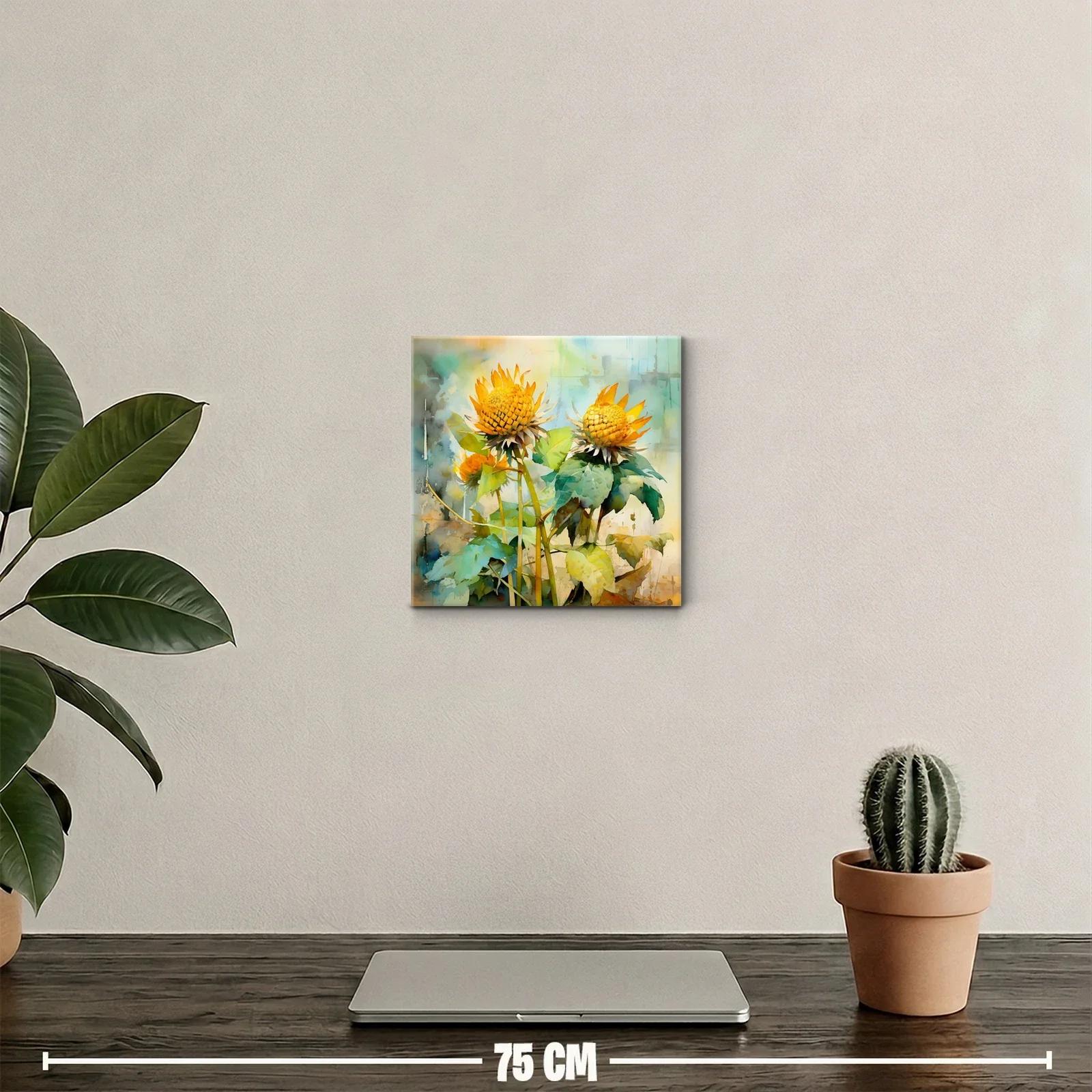 Cuadro con flores amarillas luminosas y hojas verdes — miniatura 2