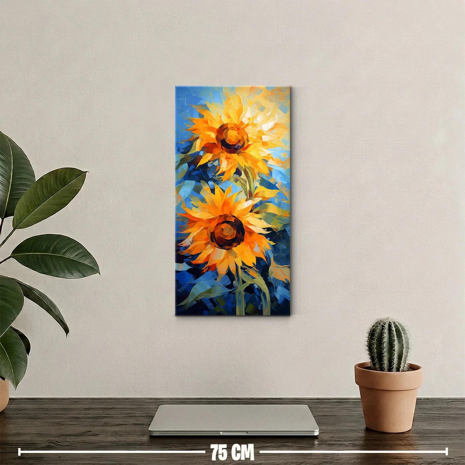 Cuadro girasoles con pinceladas geométricas intensas — miniatura 2