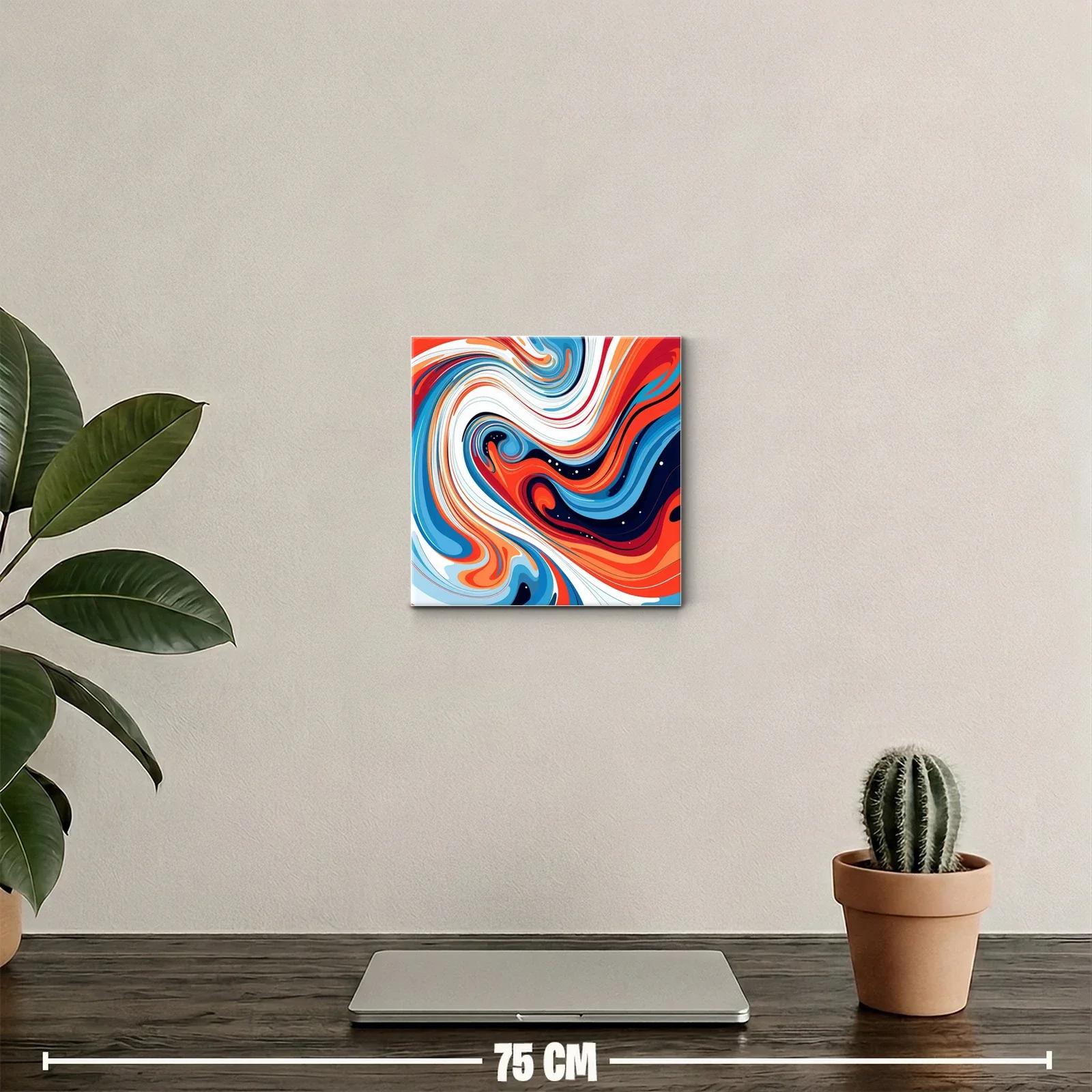 Cuadro abstracto con remolinos en tonos azul y naranja vivo — miniatura 2