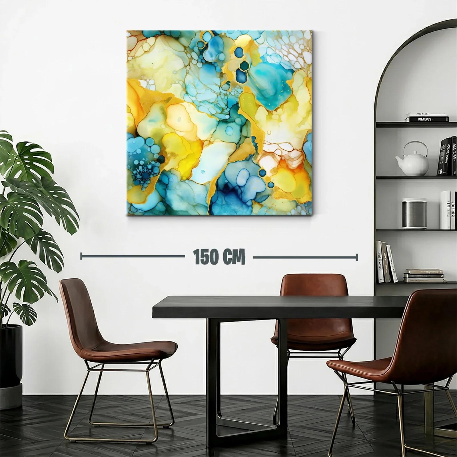 Cuadro abstracto con tonos azules y ocres vibrantes — miniatura 2