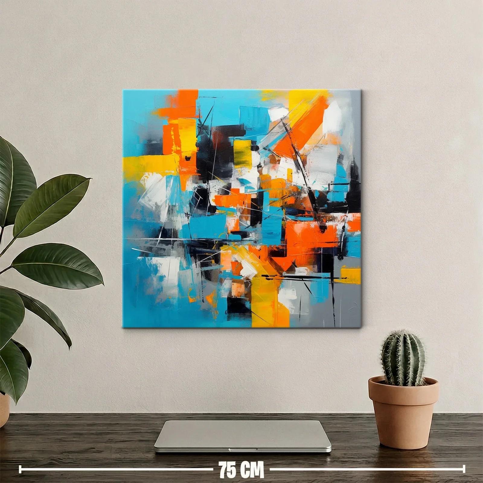 Cuadro abstracto con vibrantes tonos azul naranja y amarillo — miniatura 2