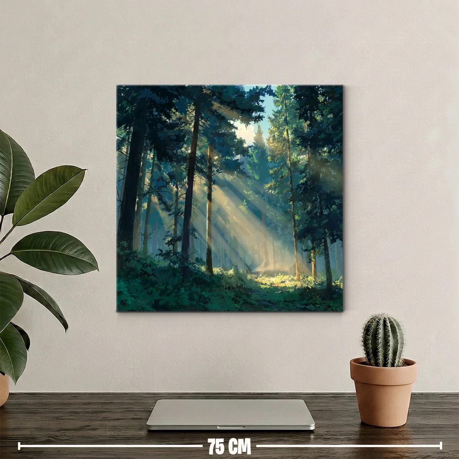 Bosque iluminado por rayos de sol entre árboles altos — miniatura 2