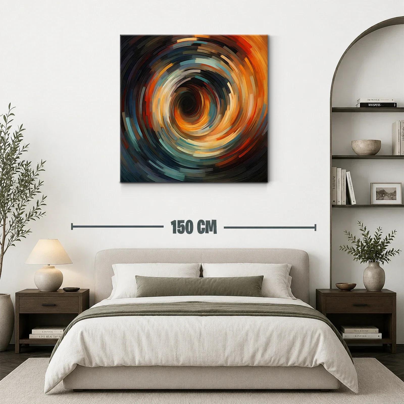 Cuadro abstracto con espiral dinámica de tonos cálidos y fríos — miniatura 3