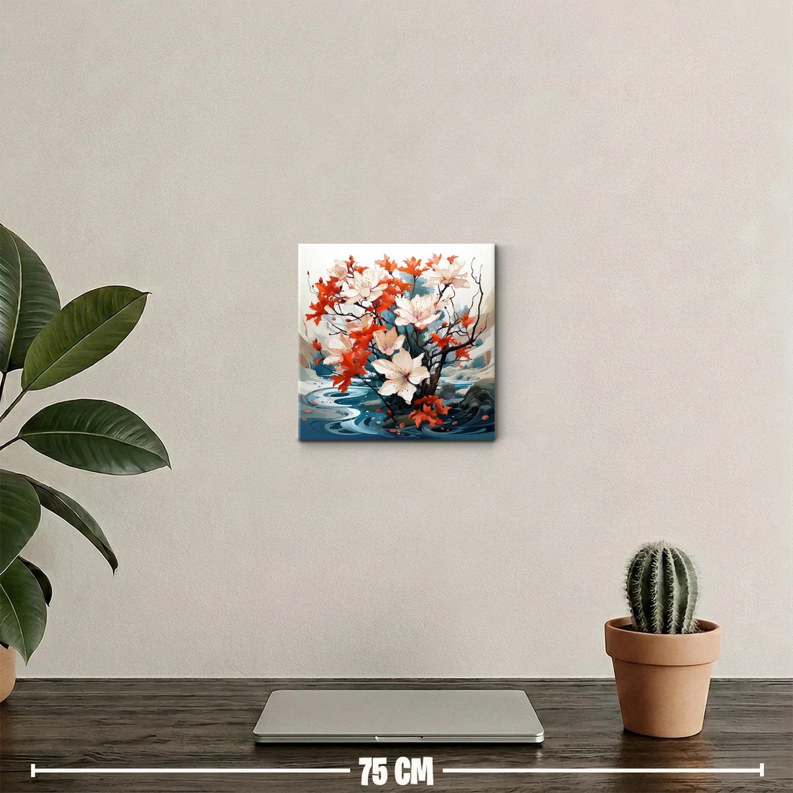 Flores blancas y hojas otoñales sobre fondo fluvial — miniatura 2