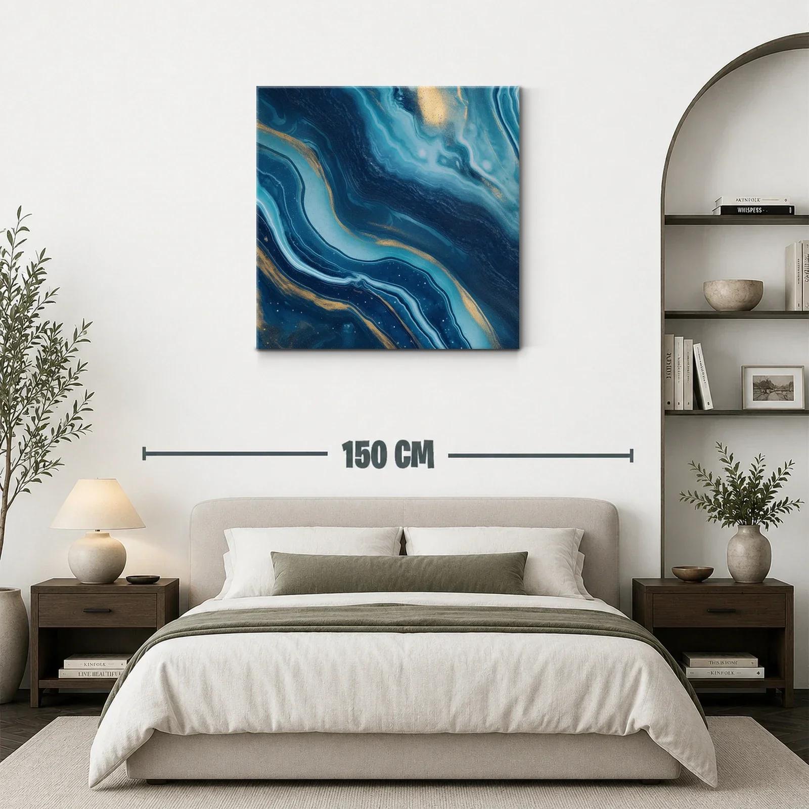 Cuadro abstracto en tonos azules y dorados vibrantes — miniatura 3