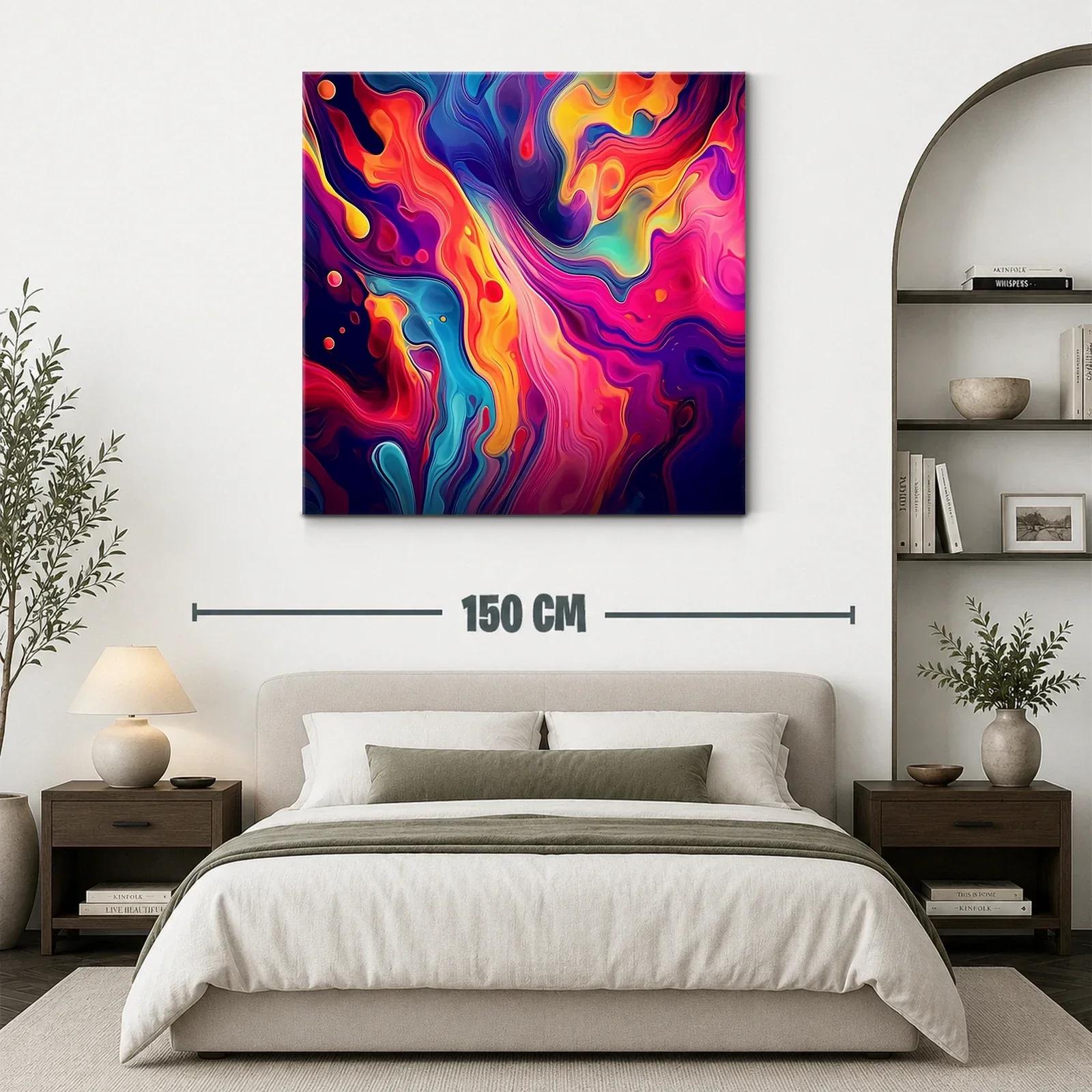 Cuadro abstracto con vibrantes tonos rojo naranja y azul — miniatura 3