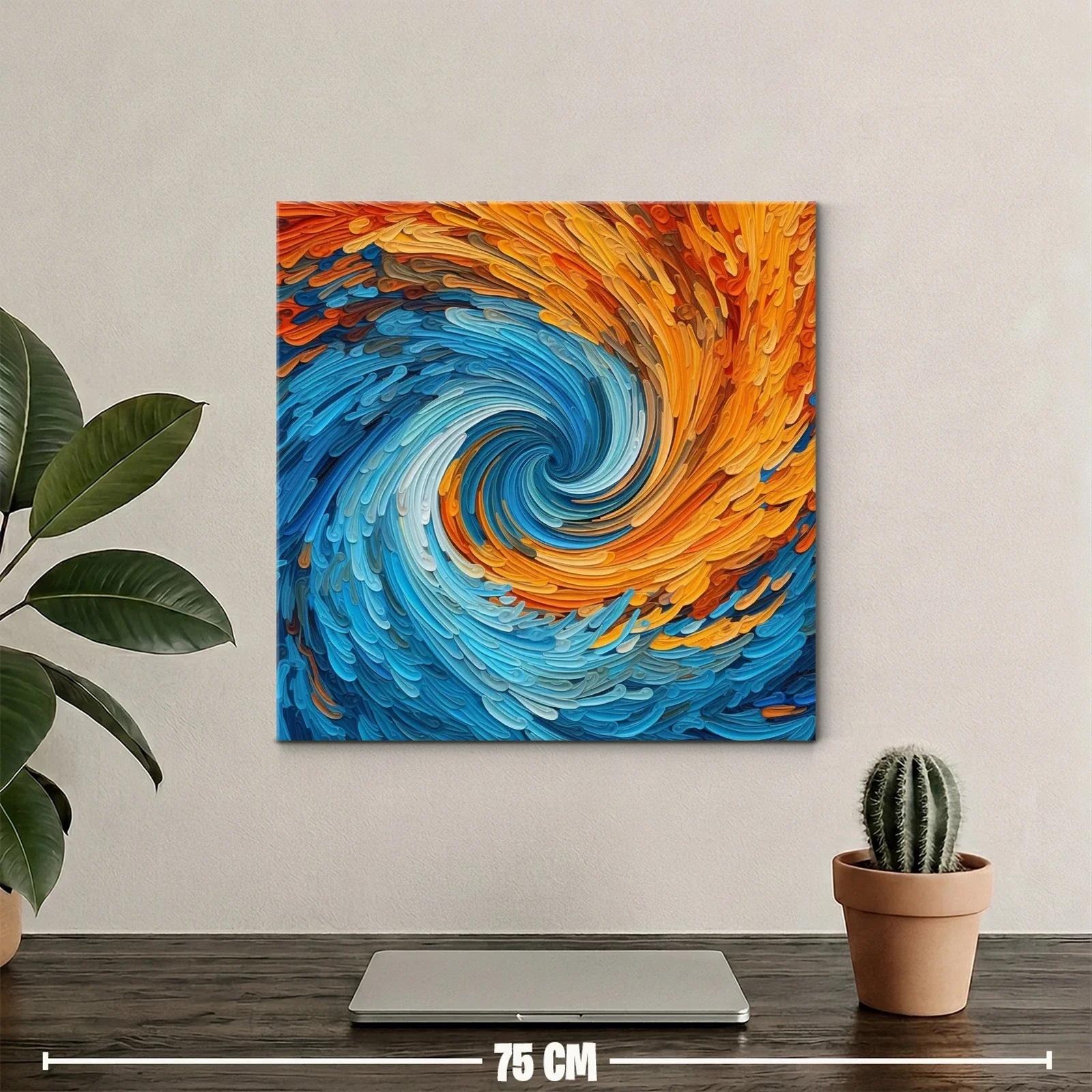 Cuadro abstracto con remolino de tonos azules y anaranjados — miniatura 2
