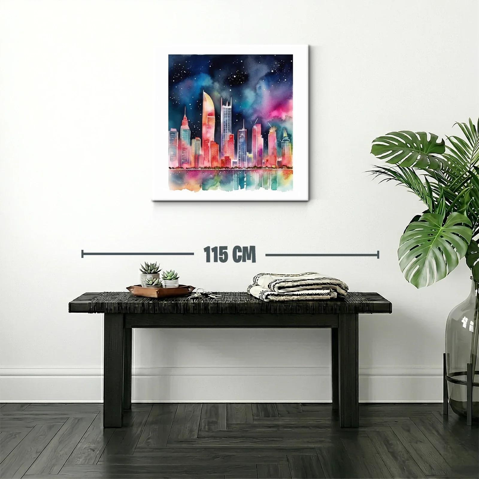Cielo nocturno vibrante sobre ciudad iluminada con reflejos — miniatura 2