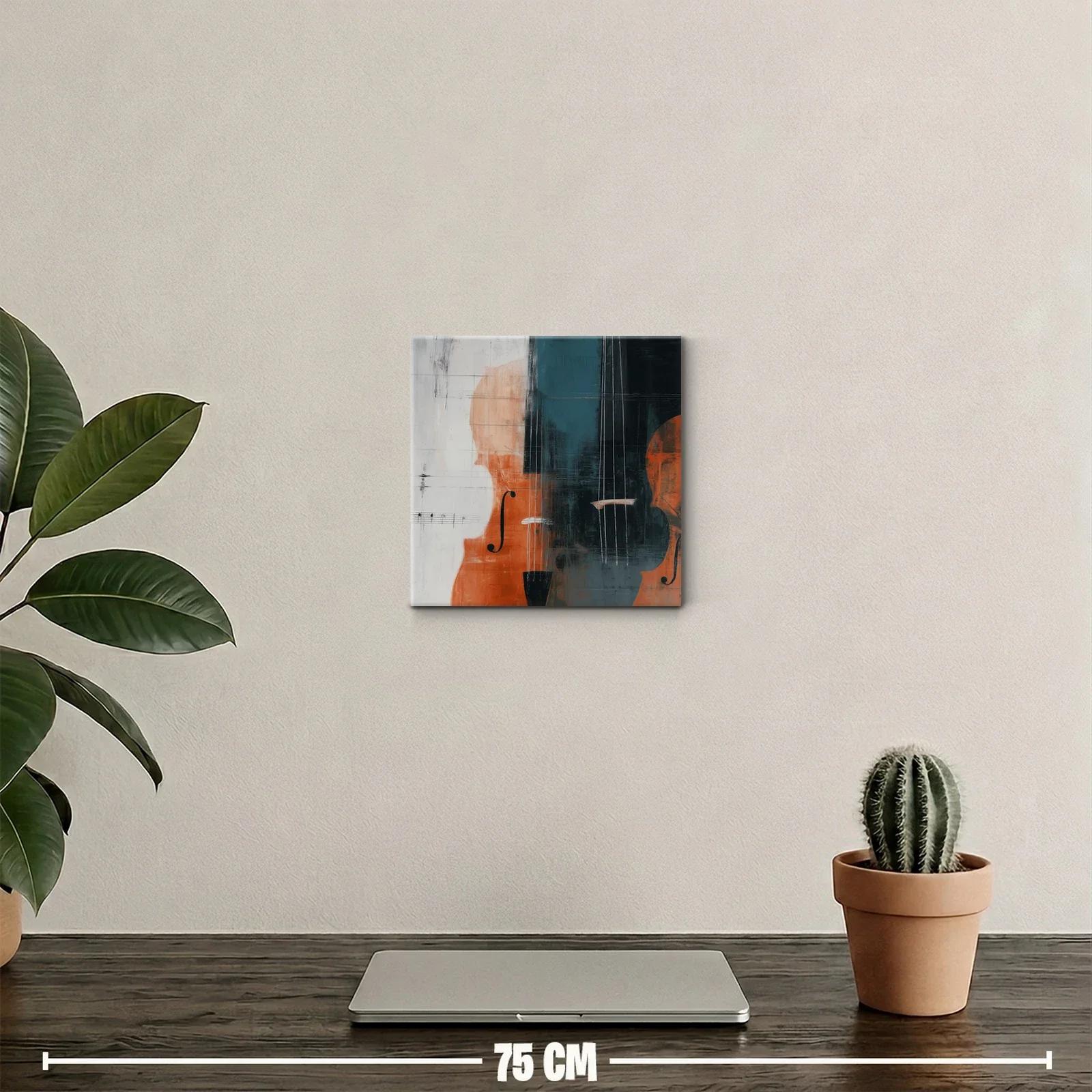 Cuadro abstracto de violonchelos en tonos cálidos y fríos — miniatura 2