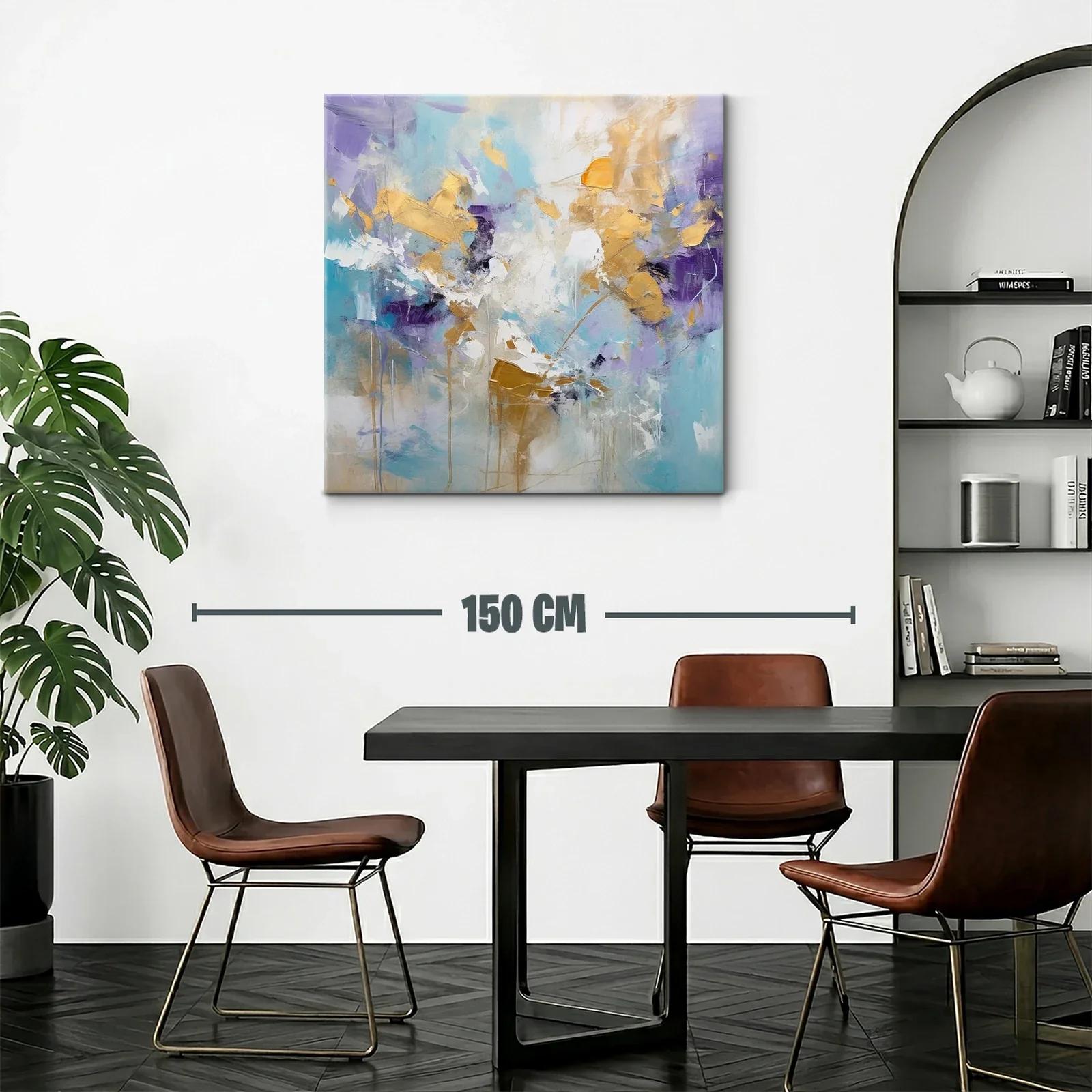 Cuadro abstracto con dorados y tonos fríos vibrantes — miniatura 2