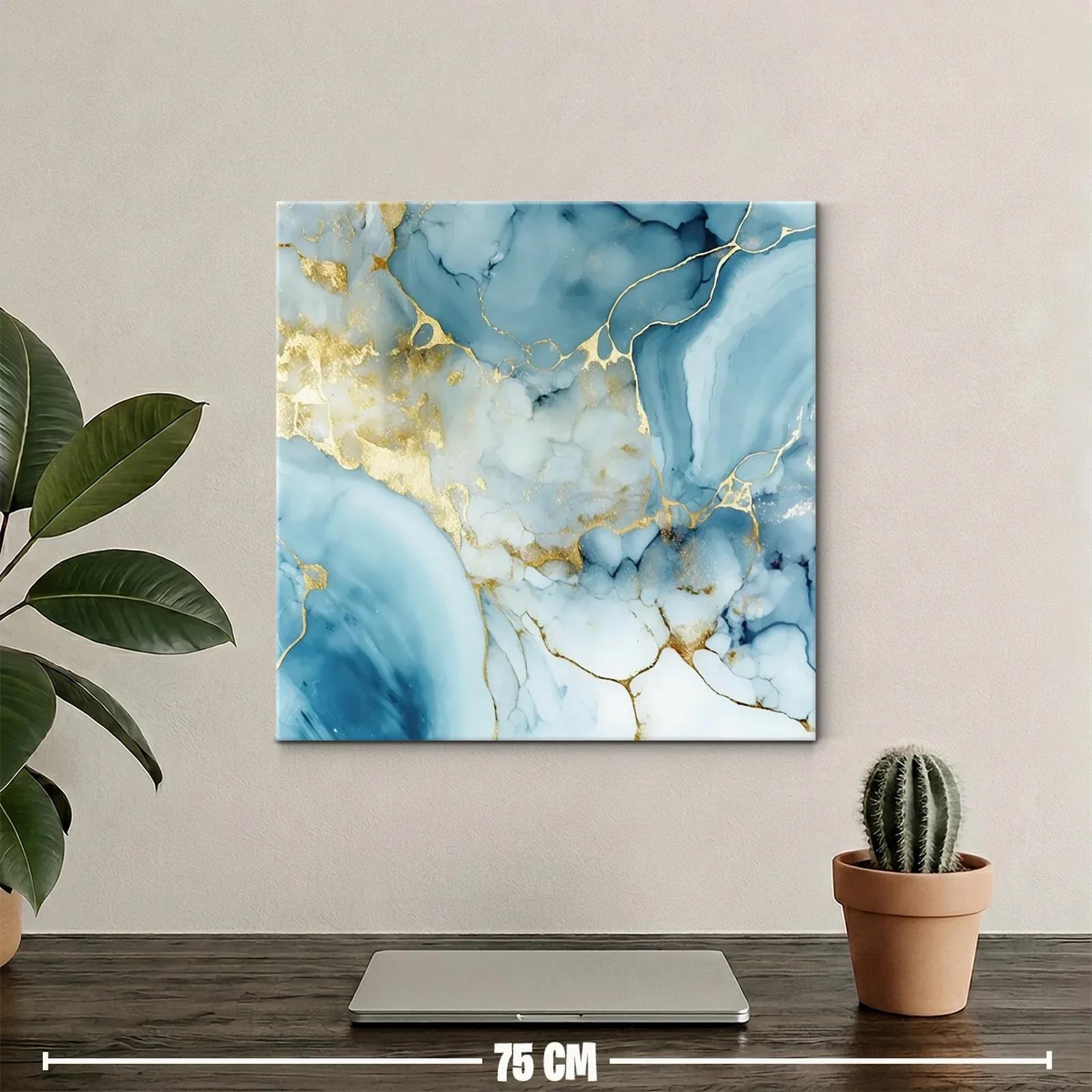 Cuadro abstracto con tonos azules y detalles dorados elegantes — miniatura 2