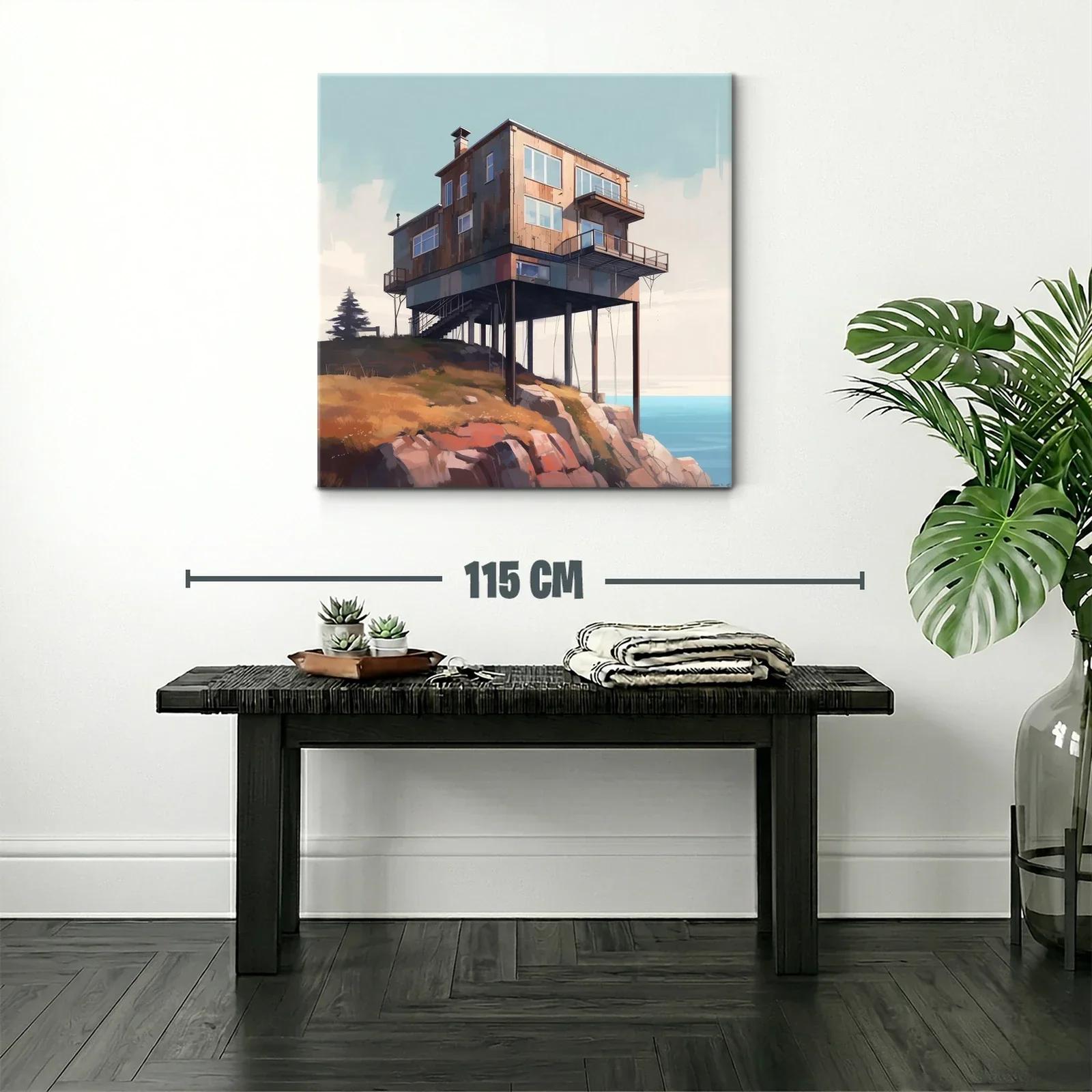 Casa sobre acantilado con vista al mar y cielo claro — miniatura 2
