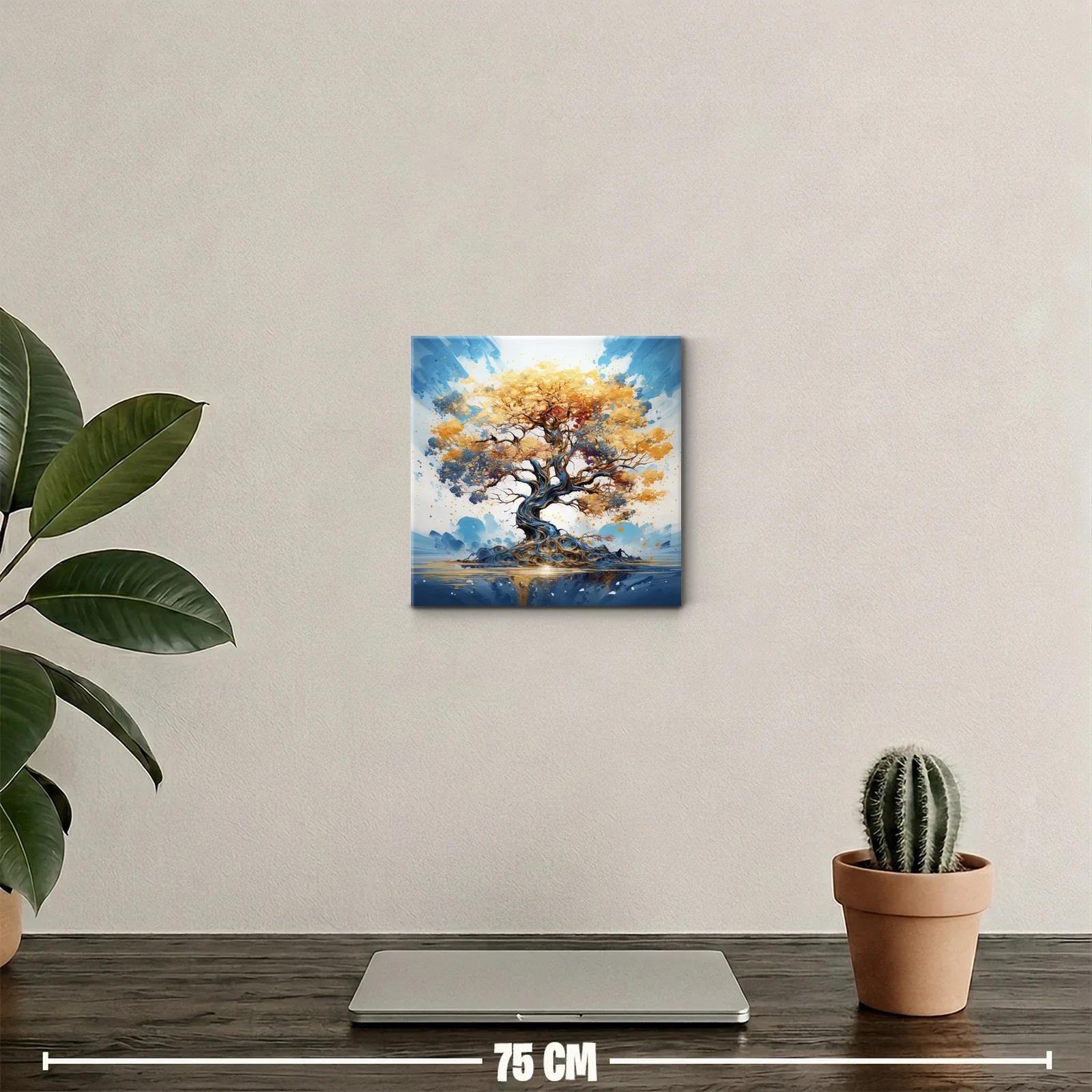 Árbol dorado con ramas en espiral sobre fondo azul — miniatura 2