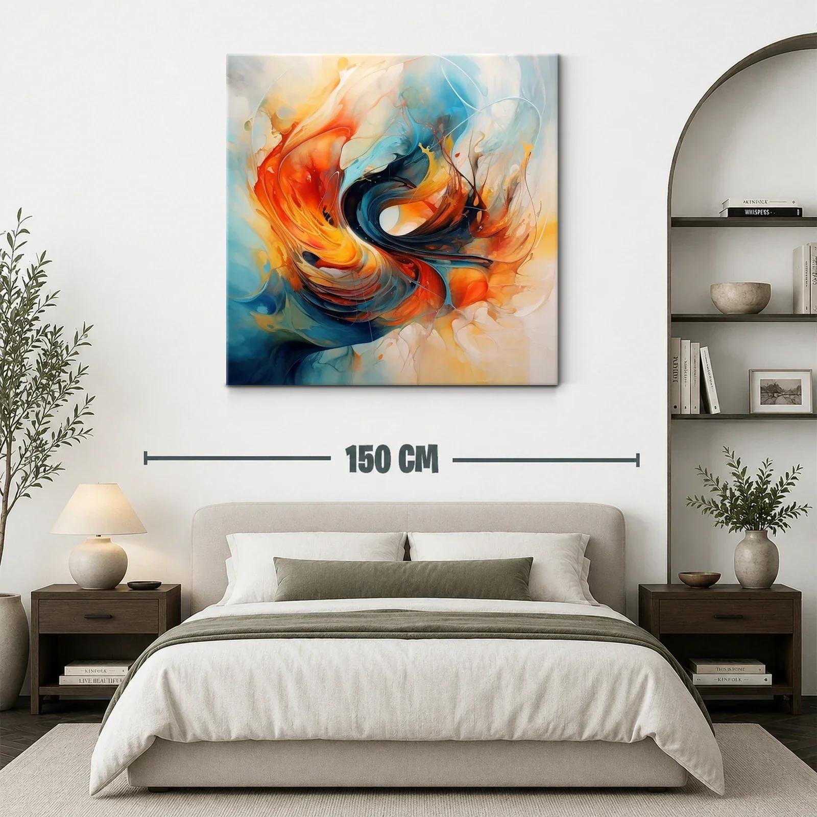 Cuadro abstracto con vibrantes tonos cálidos y fríos en movimiento — miniatura 3