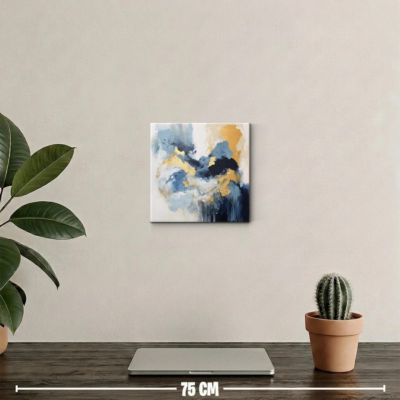 Cuadro decorativo abstracto en tonos azules y dorados — miniatura 2