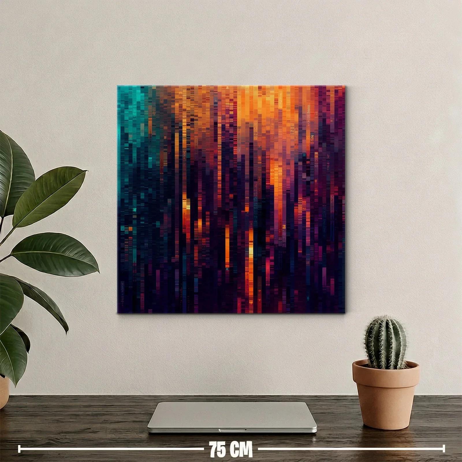Cuadro abstracto con tonos cálidos y fríos en vertical — miniatura 2