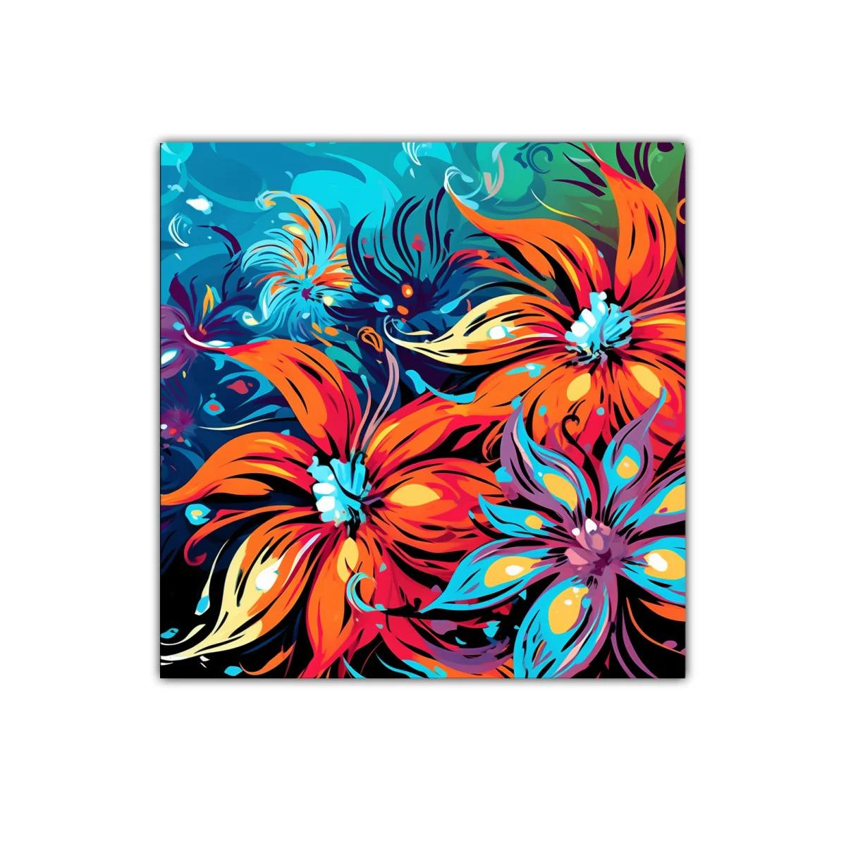 Flores vibrantes en composición abstracta y colorida — imagen principal