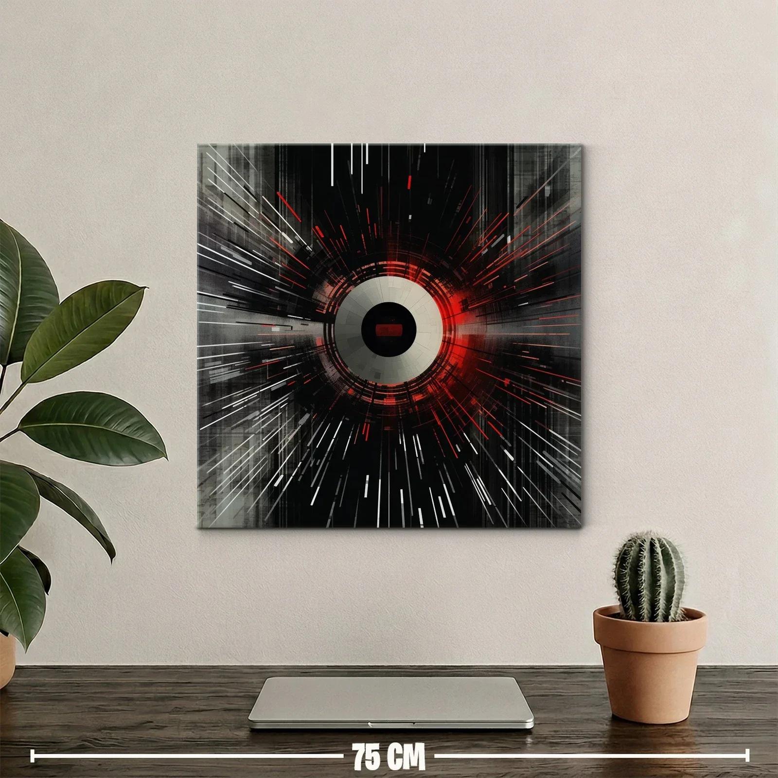 Cuadro geométrico con explosión de líneas rojas y negras — miniatura 2