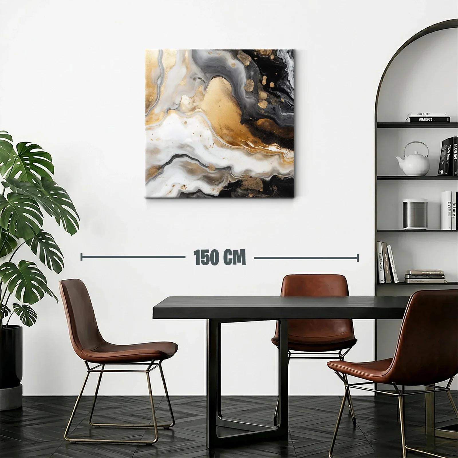Cuadro abstracto con tonos dorados y negros elegantes — miniatura 2
