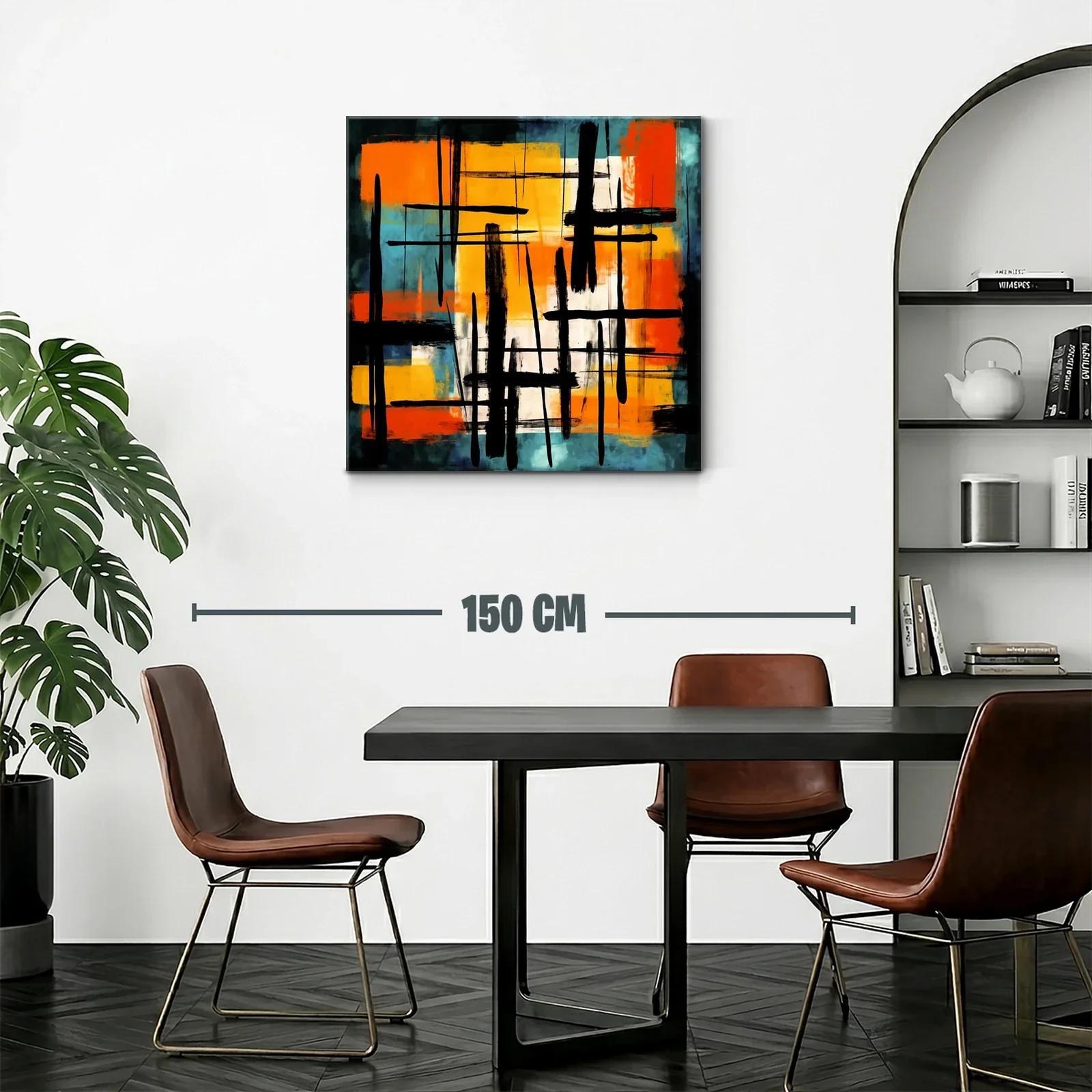 Cuadro Abstracto con Líneas Negras y Tonos Cálidos — miniatura 2