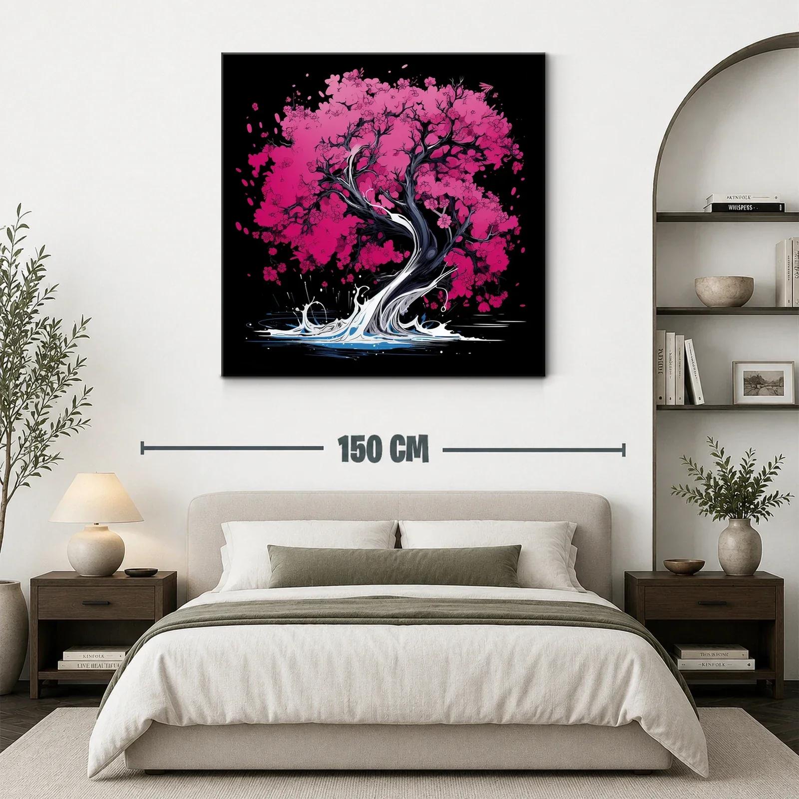 Árbol de flores rosas con base de agua dinámica y oscura — miniatura 3