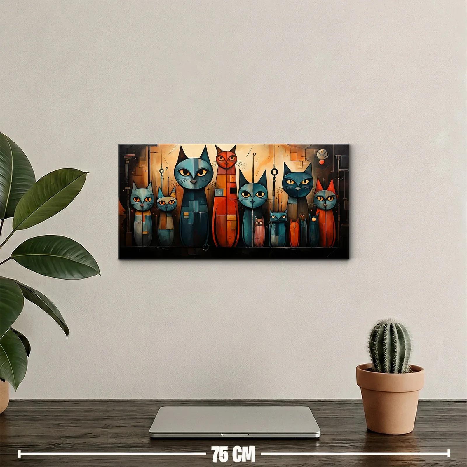 Cuadro gatos estilizados con fondo geométrico — miniatura 2