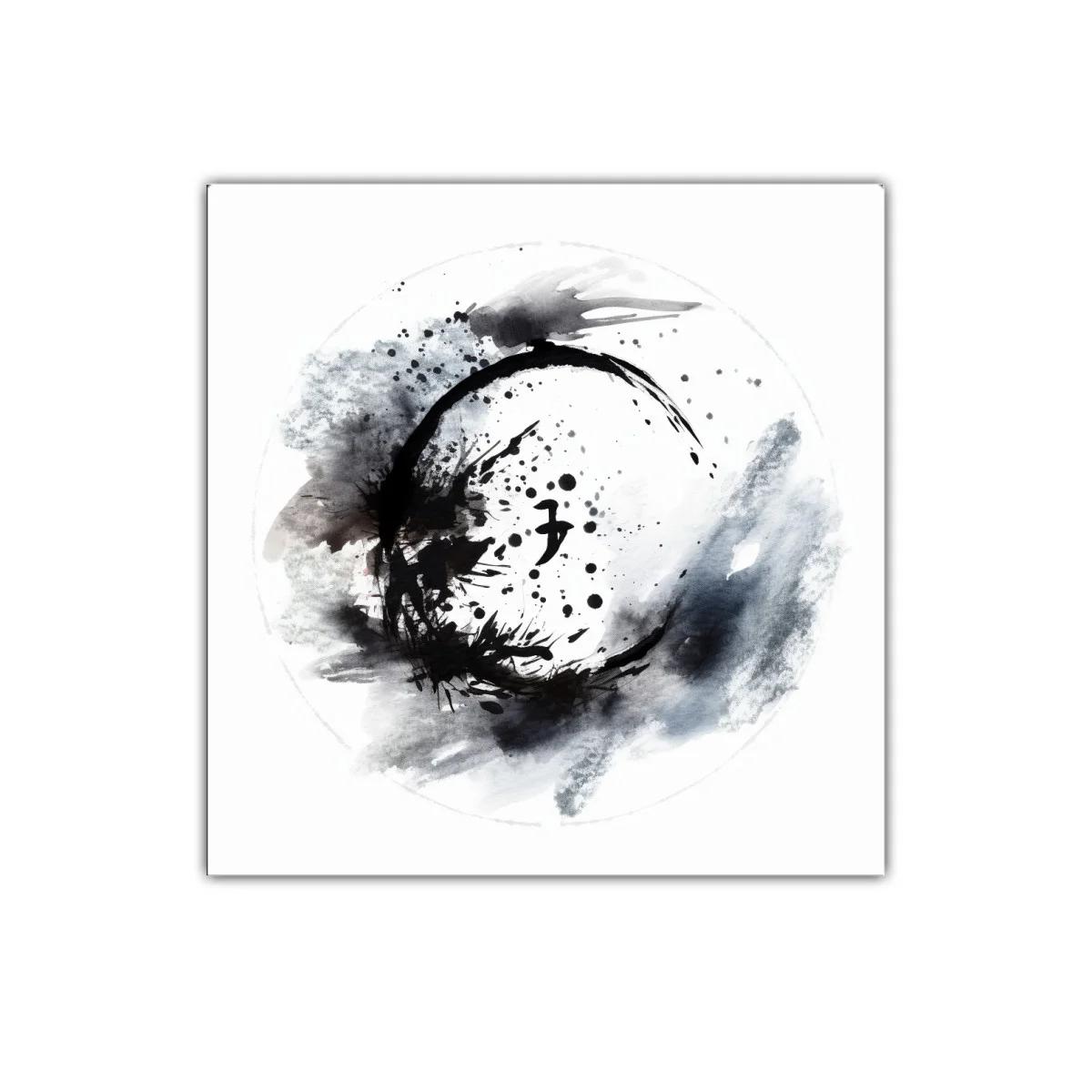 Cuadro abstracto en negro y gris con formas circulares — miniatura 1