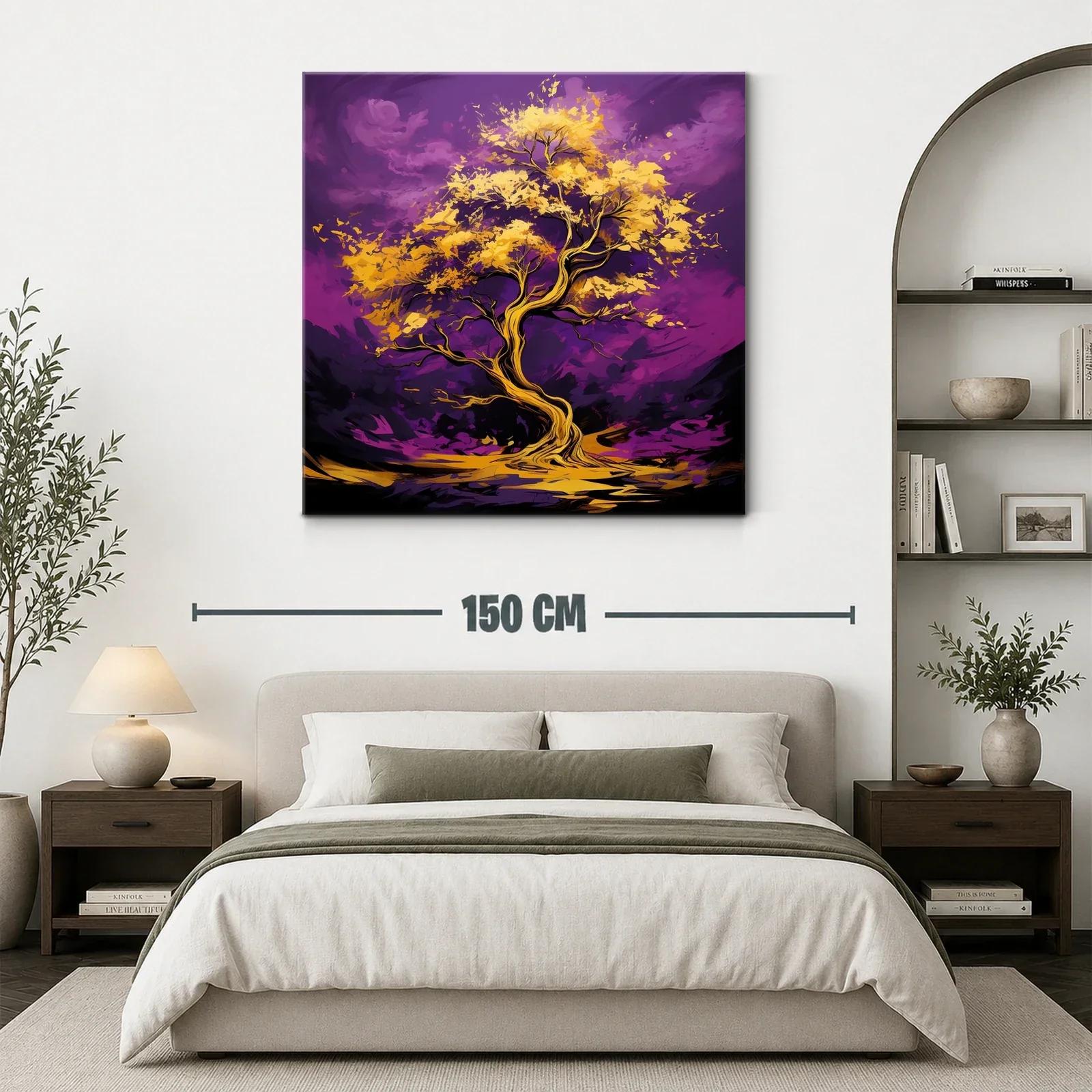 Árbol dorado sobre fondo púrpura vibrante — miniatura 3