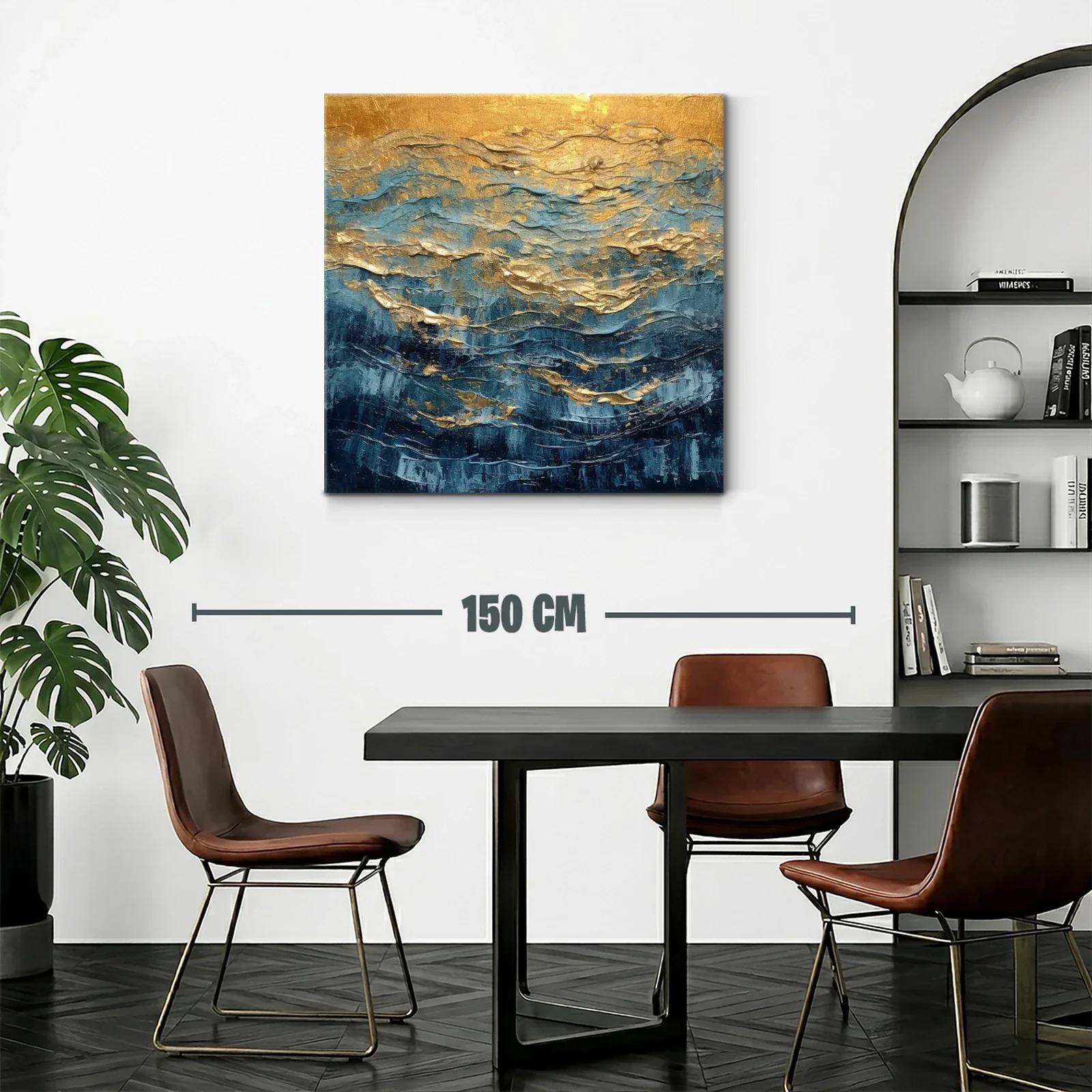 Cuadro abstracto con tonos dorados y azules vibrantes — miniatura 2