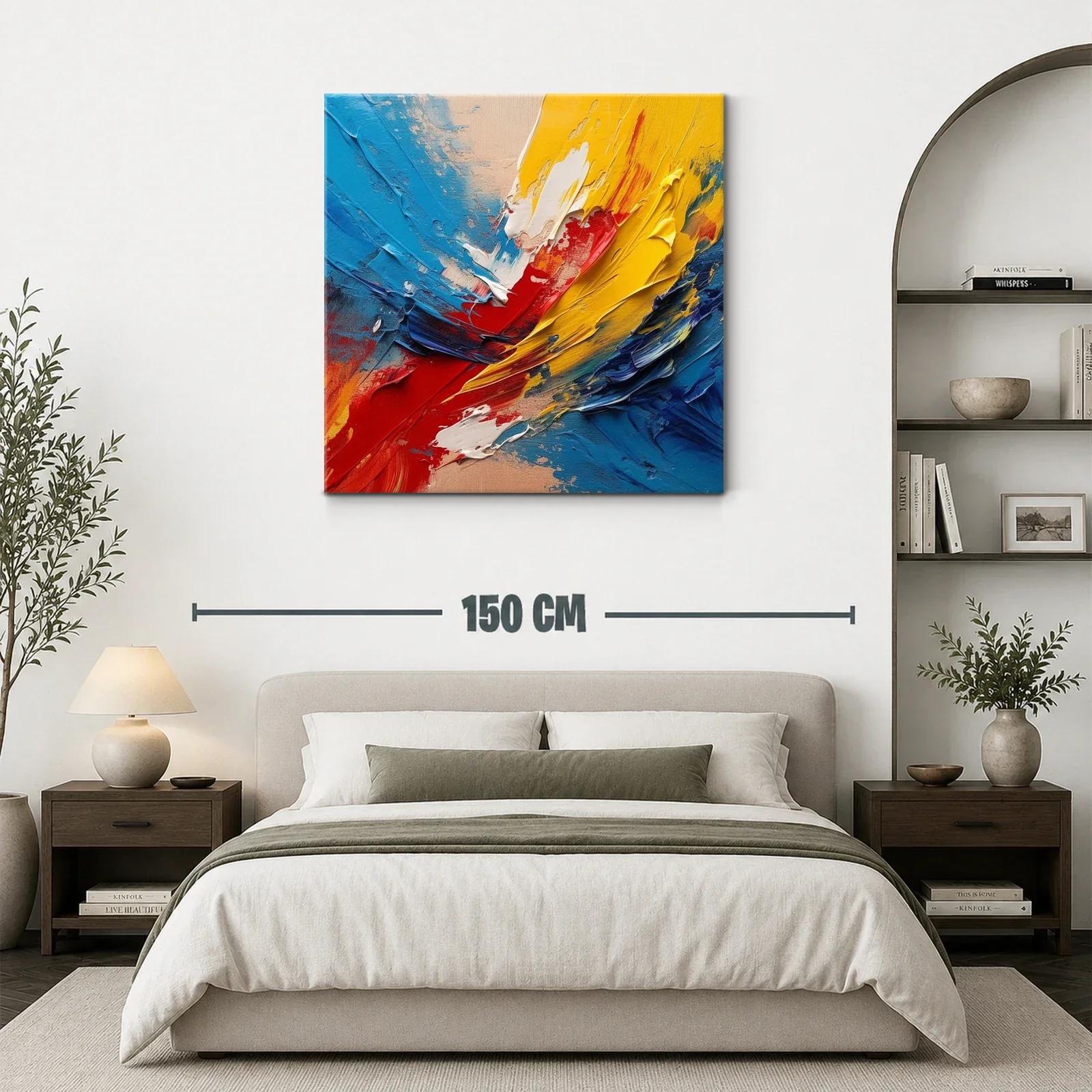 Cuadro abstracto con vibrantes tonos primarios y texturas dinámicas — miniatura 3