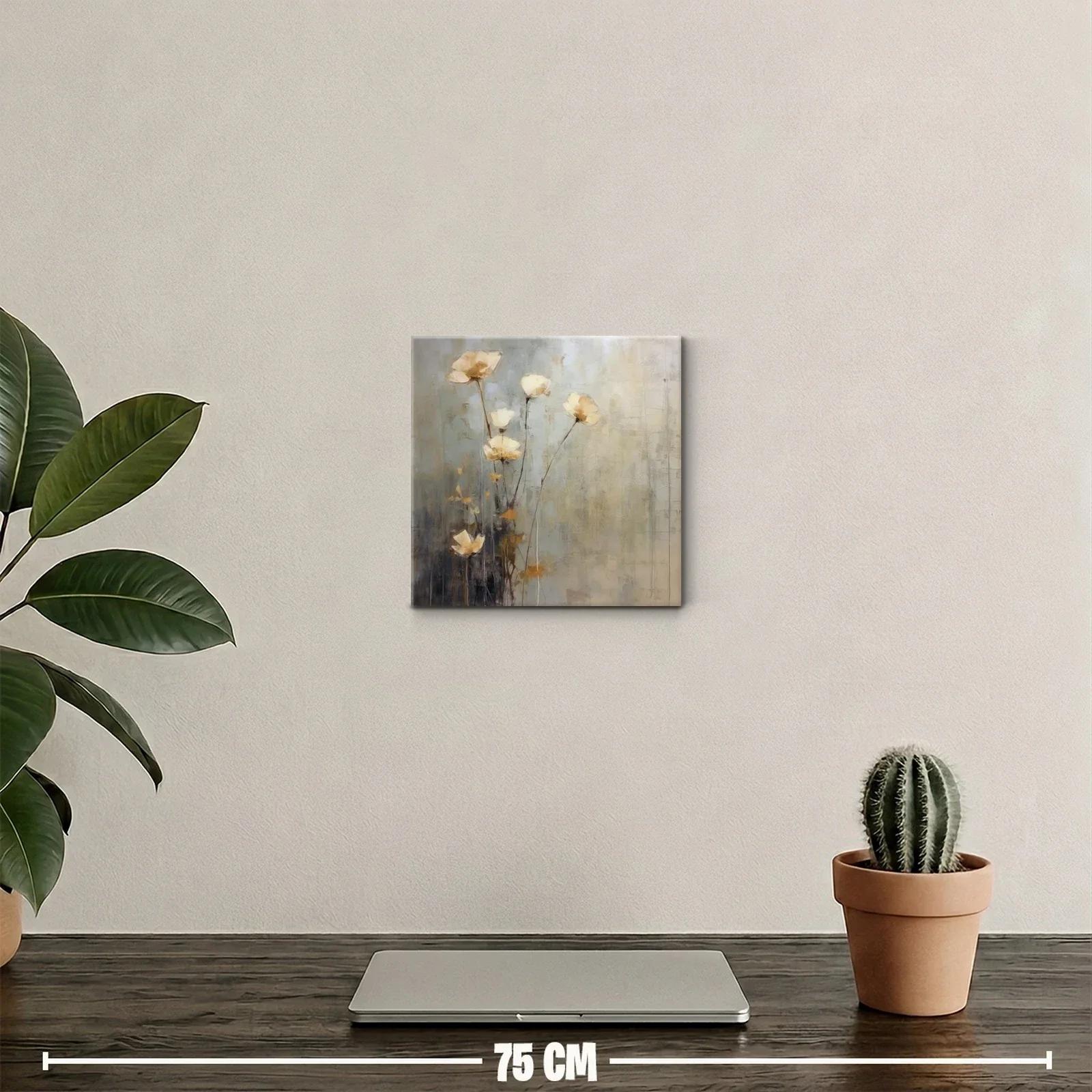 Cuadro decorativo con flores en tonos beige y gris sutiles — miniatura 2