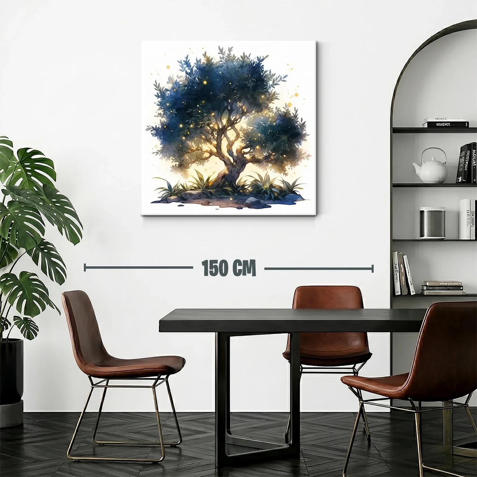 Árbol iluminado con luces doradas sobre paisaje natural — miniatura 2