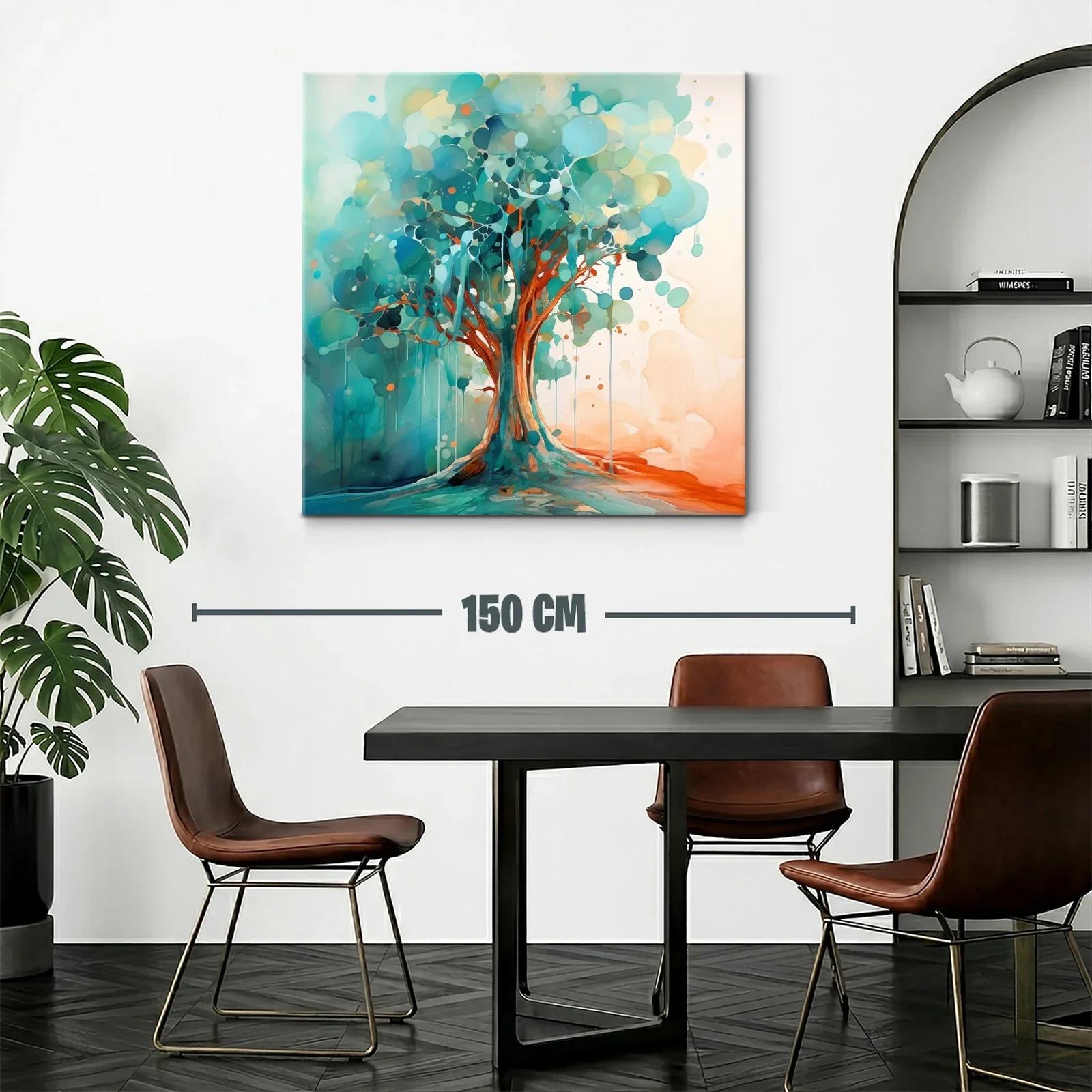 Cuadro moderno con árbol en tonos azules y naranjas vibrantes — miniatura 2