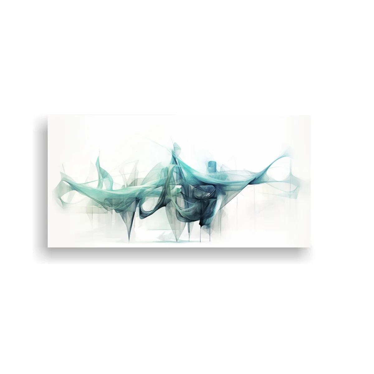 Cuadro formas abstractas turquesas con velos translúcidos — imagen principal
