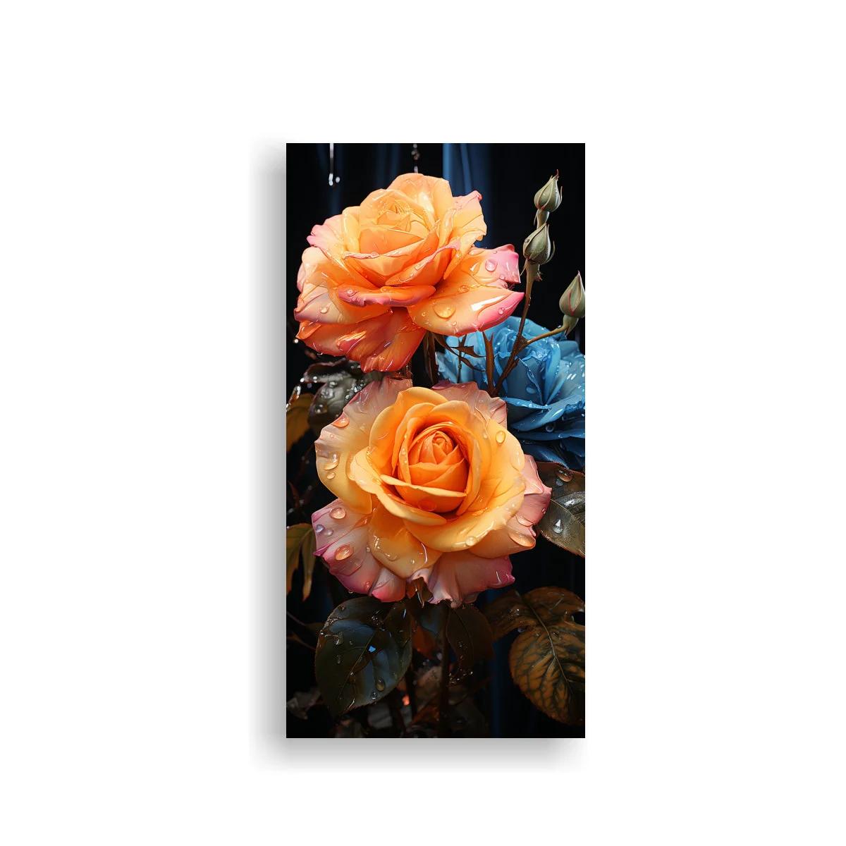 Cuadro de rosas anaranjadas con gotas de agua — imagen principal