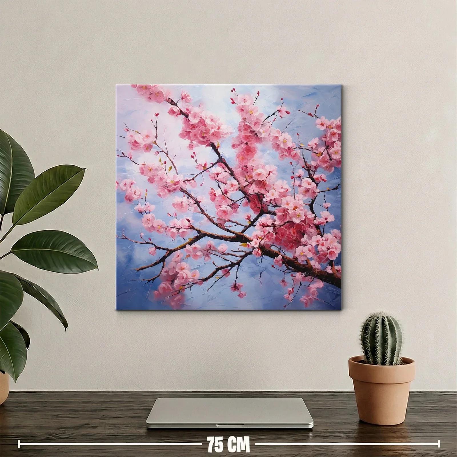 Rama de flores rosas sobre fondo azul celeste — miniatura 2
