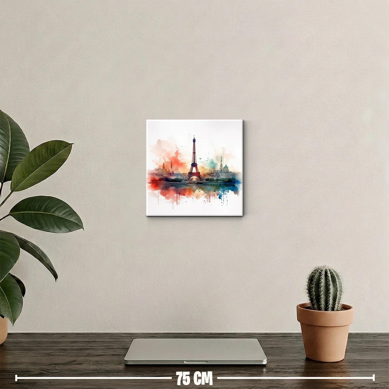 Cuadro con silueta de Torre Eiffel y skyline urbano colorido — miniatura 2