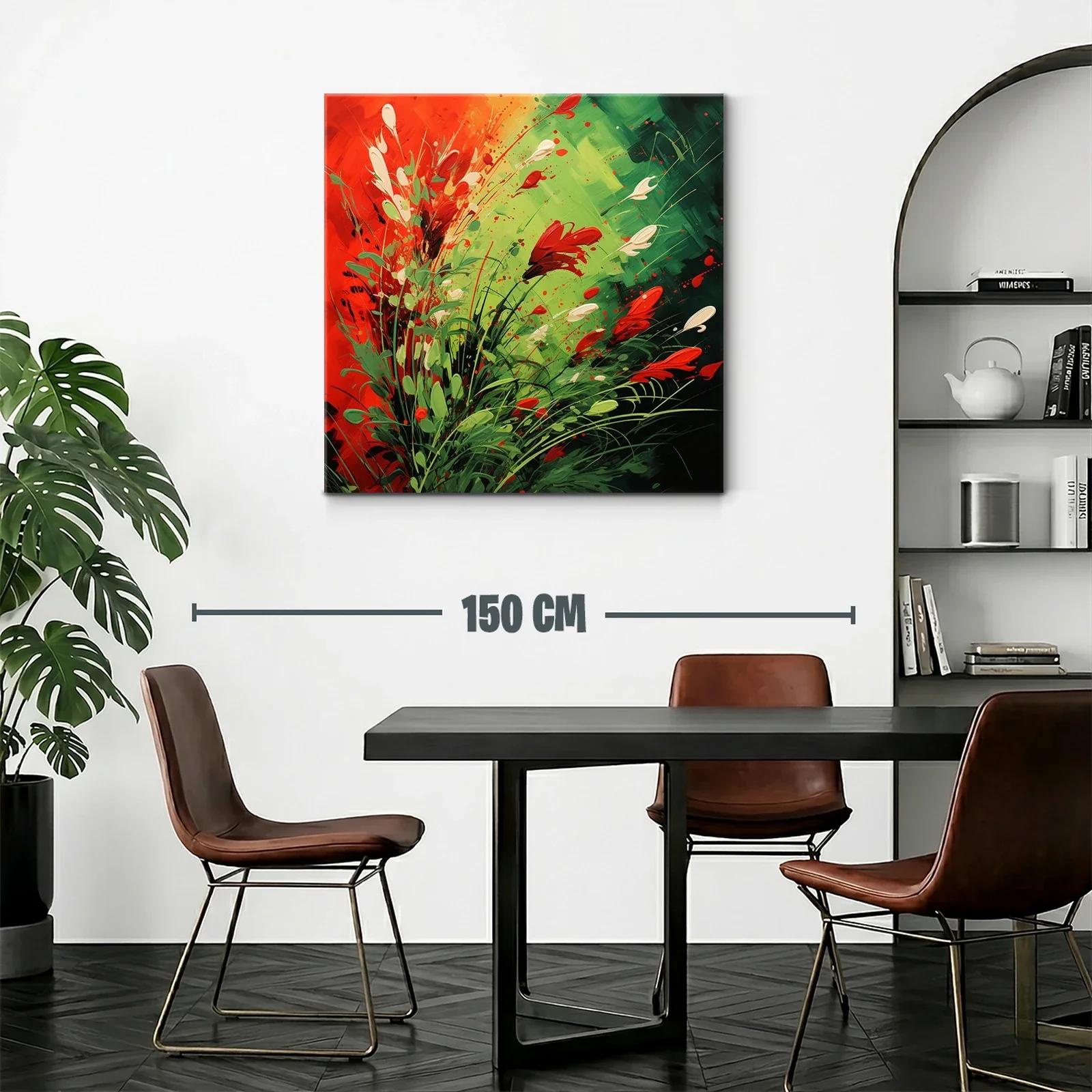 Cuadro vibrante con explosión de flores rojas y verdes — miniatura 2