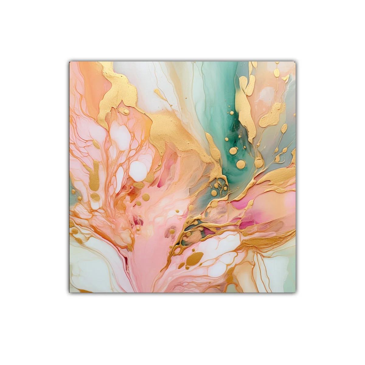 Cuadro artístico abstracto en tonos pastel con dorado brillante — miniatura 1