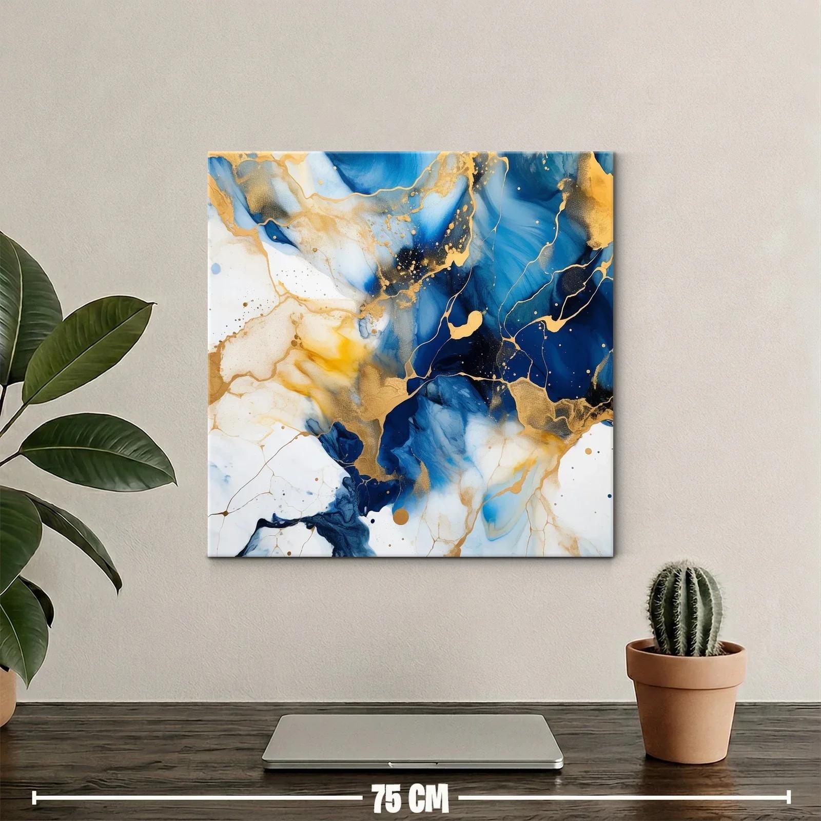 Cuadro abstracto con tonos azul y dorado brillante — miniatura 2
