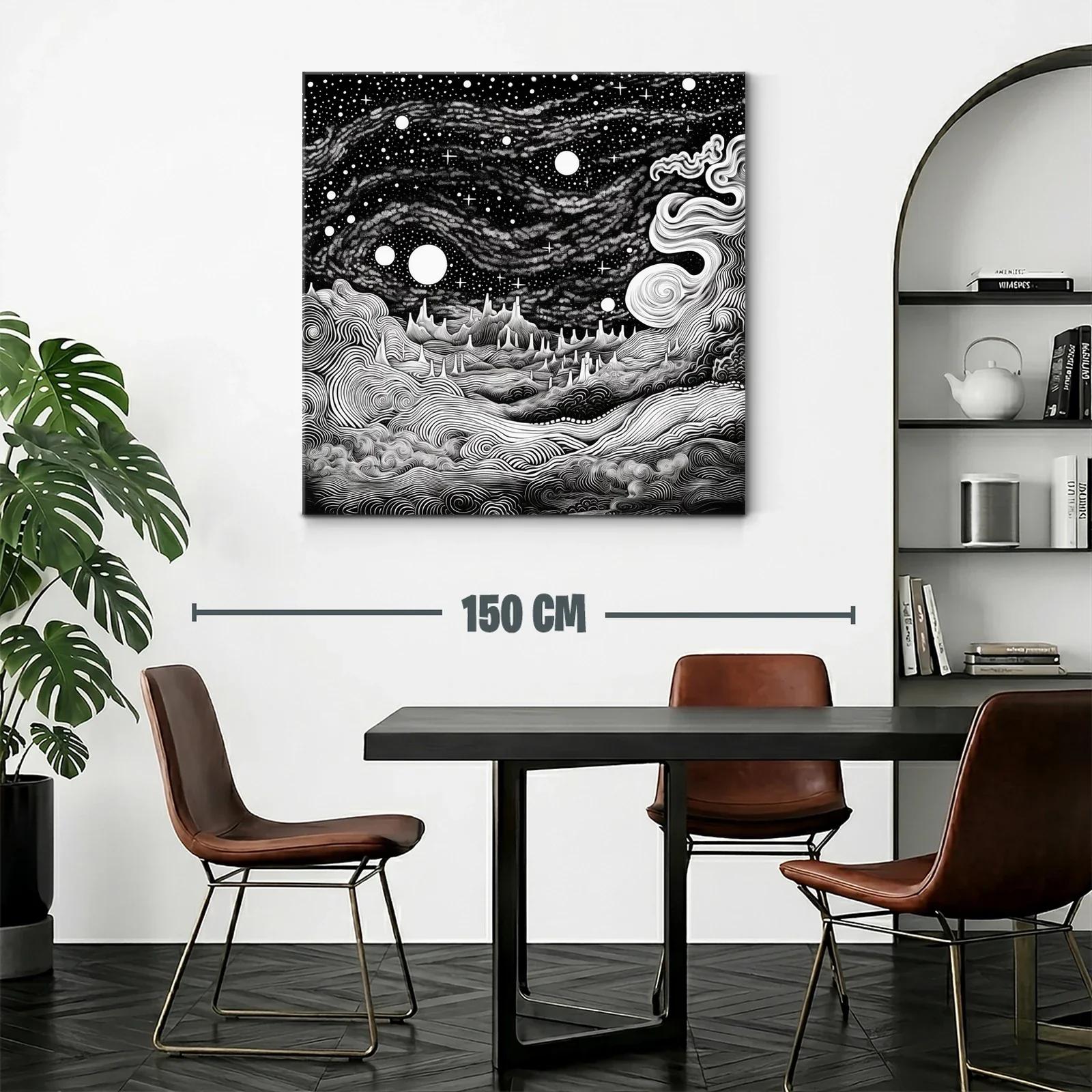 Paisaje cósmico en blanco y negro con formas onduladas — miniatura 2