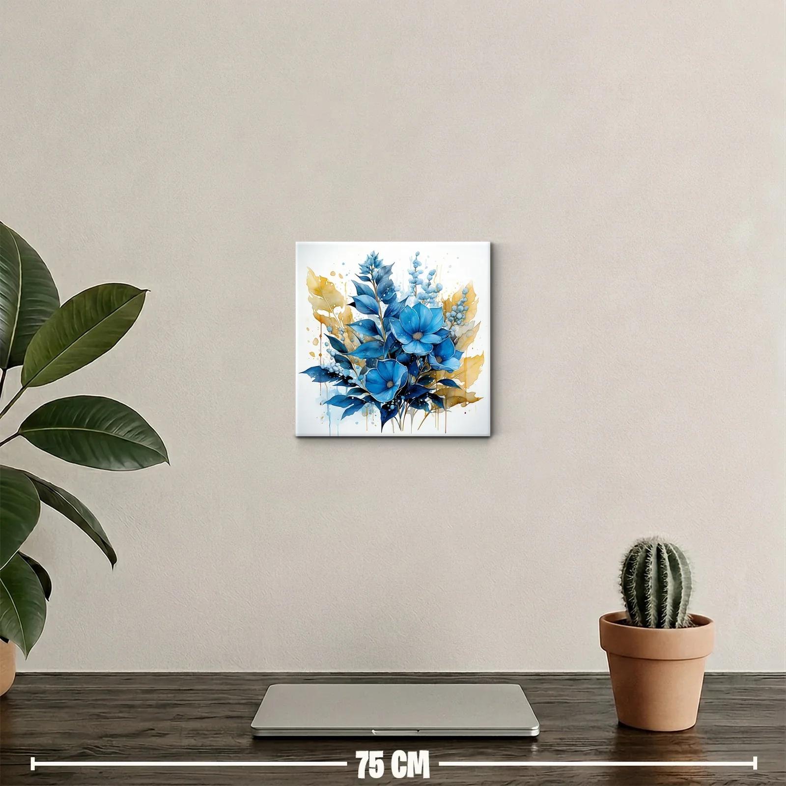 Floral azul intenso con hojas doradas vibrantes — miniatura 2