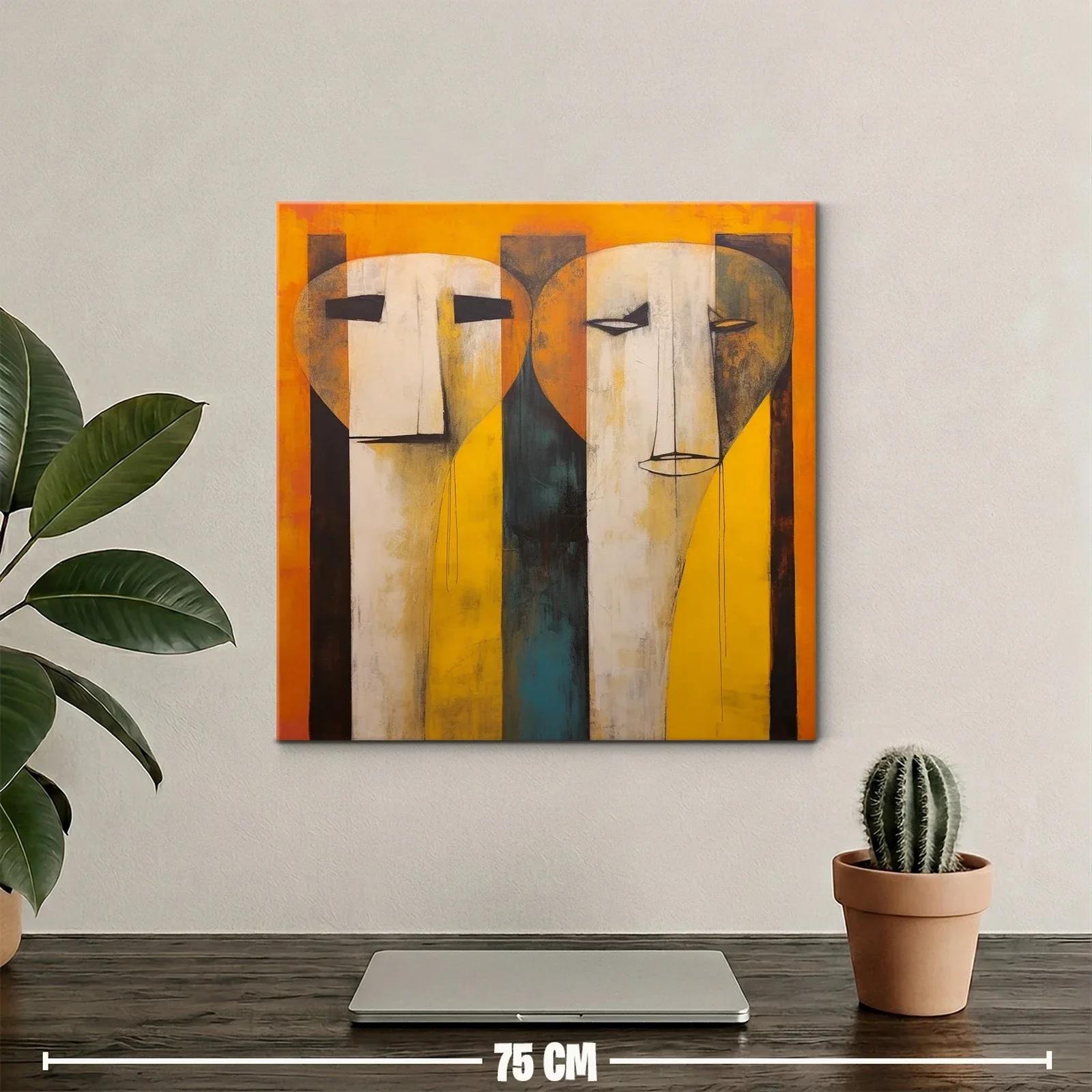 Cuadro contemporáneo con rostros abstractos en tonos cálidos — miniatura 2