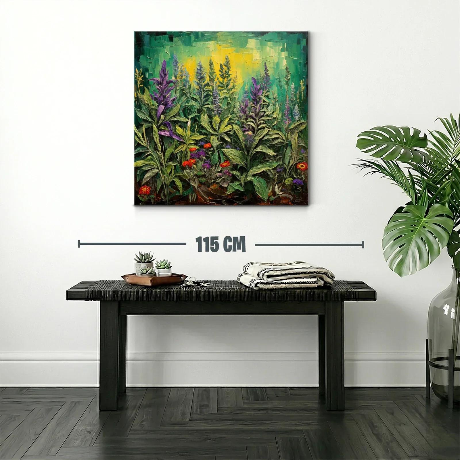 Cuadro de flores silvestres con tonos verdes y violetas — miniatura 2