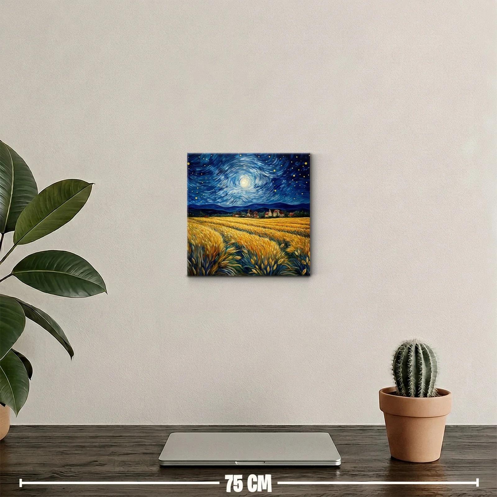 Paisaje nocturno con campo de trigo y cielo estrellado — miniatura 2