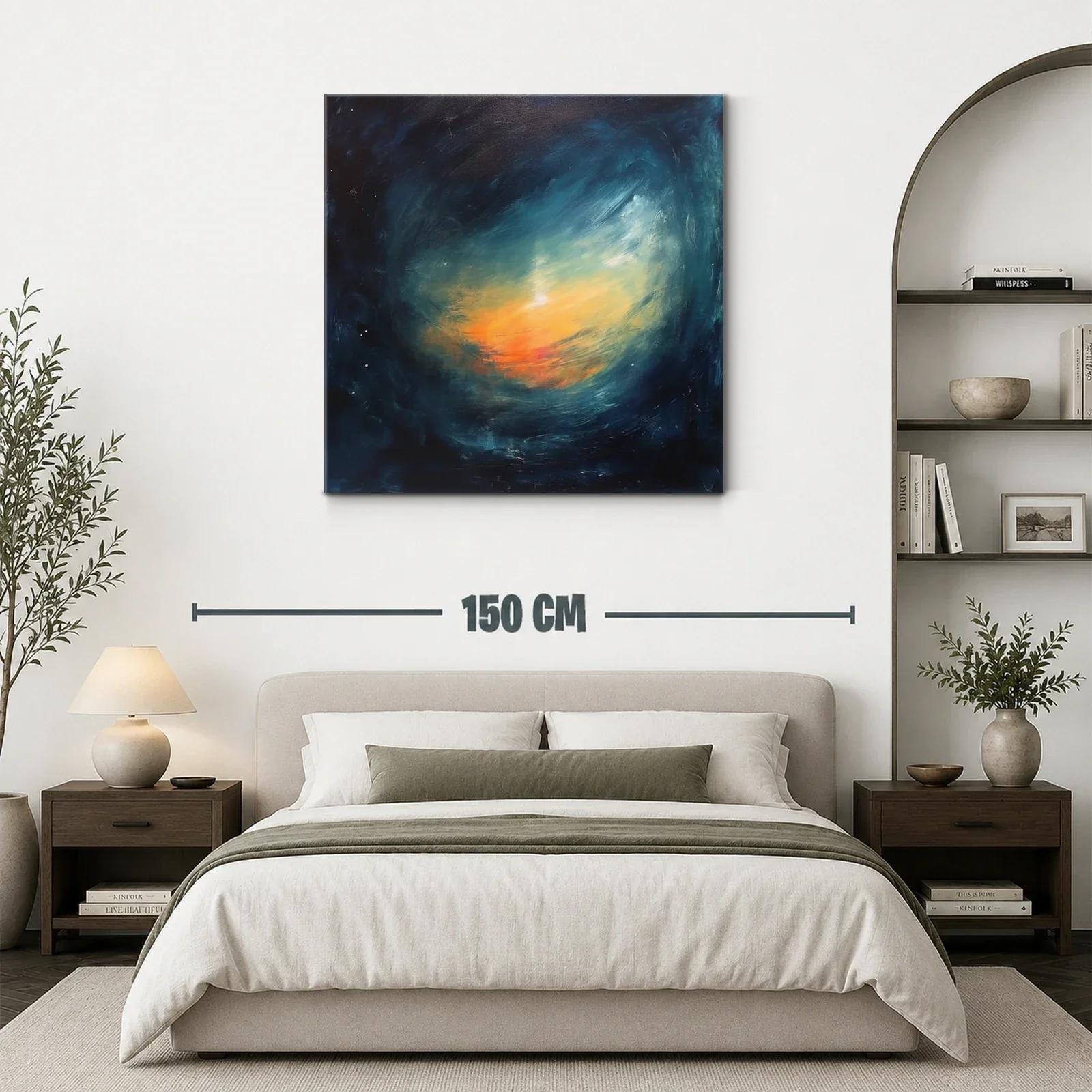 Cuadro abstracto con luces cálidas y tonos profundos azules — miniatura 3