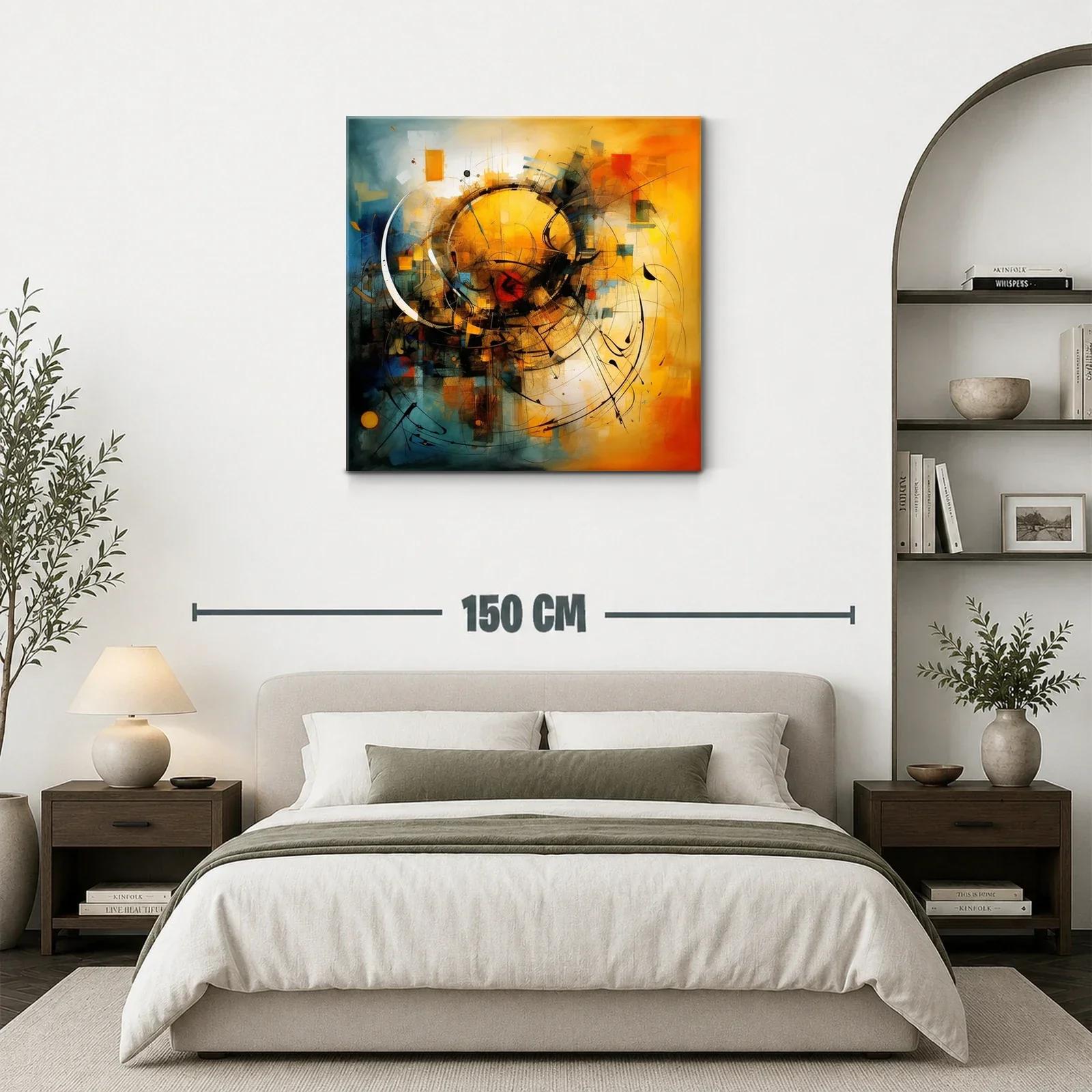 Cuadro abstracto con formas circulares y tonos cálidos y fríos — miniatura 3