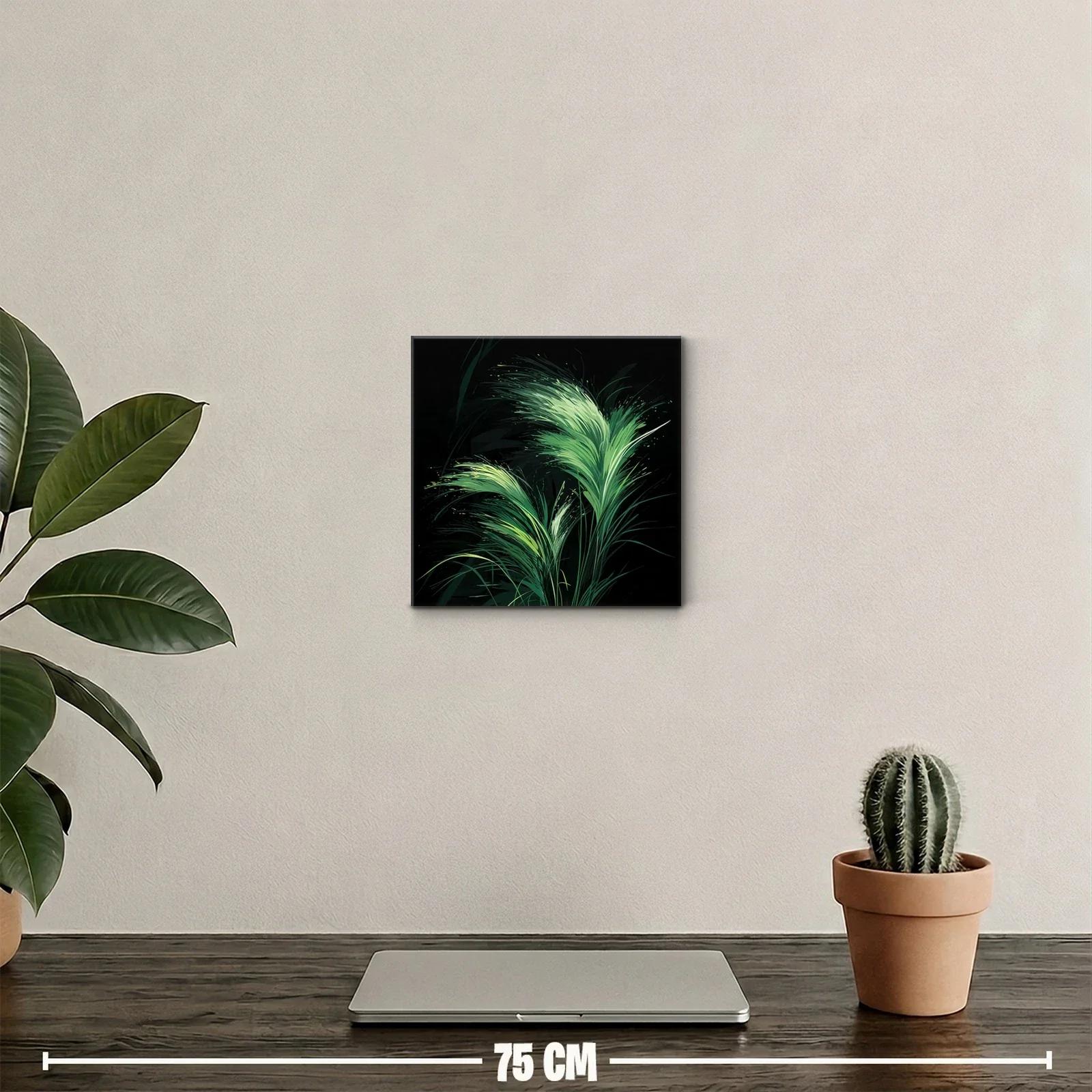 Cuadro decorativo con motivo de hierbas verdes sobre fondo oscuro — miniatura 2
